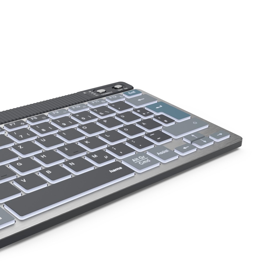 Hama Tastatur »Tastatur WK-700 (kabellos, beleuchtet, QUERTZ, Multi-Device, klein)« (ausklappbare Füße)
