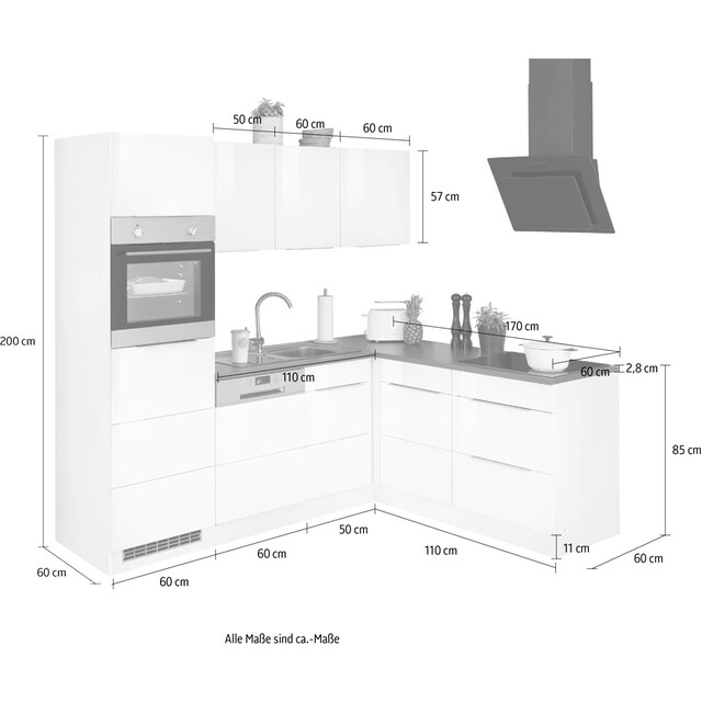 HELD MÖBEL Winkelküche »Brindisi«, mit E-Geräten, Stellbreite 230/170 cm  bequem bestellen