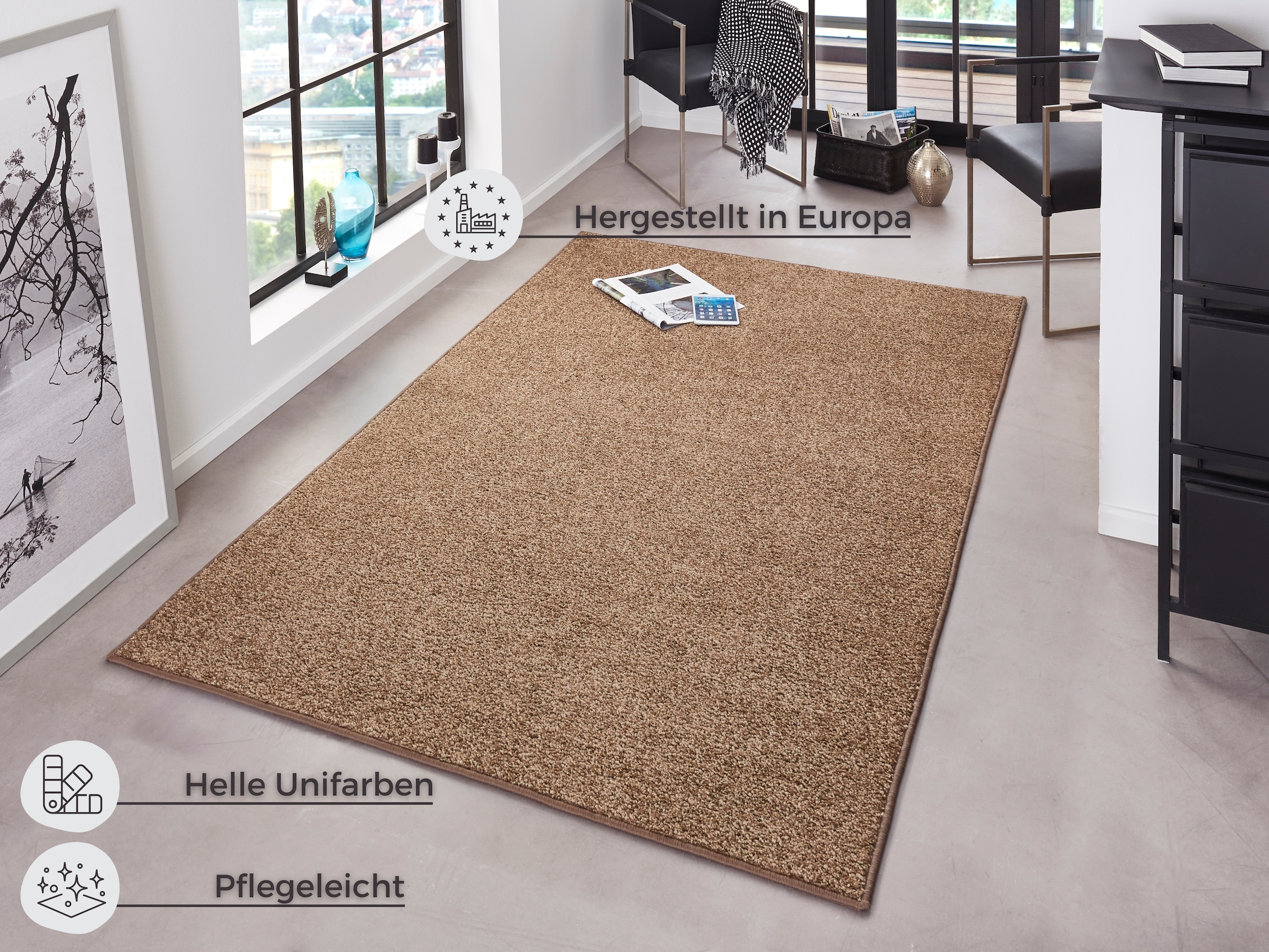 HANSE Home Teppich »Pure 100  Kurzflor« rechteckig 13 mm Höhe Kurzflor, uni, umkettelt, Läufer, Wohnzimmer, Kinderzimmer, Flur