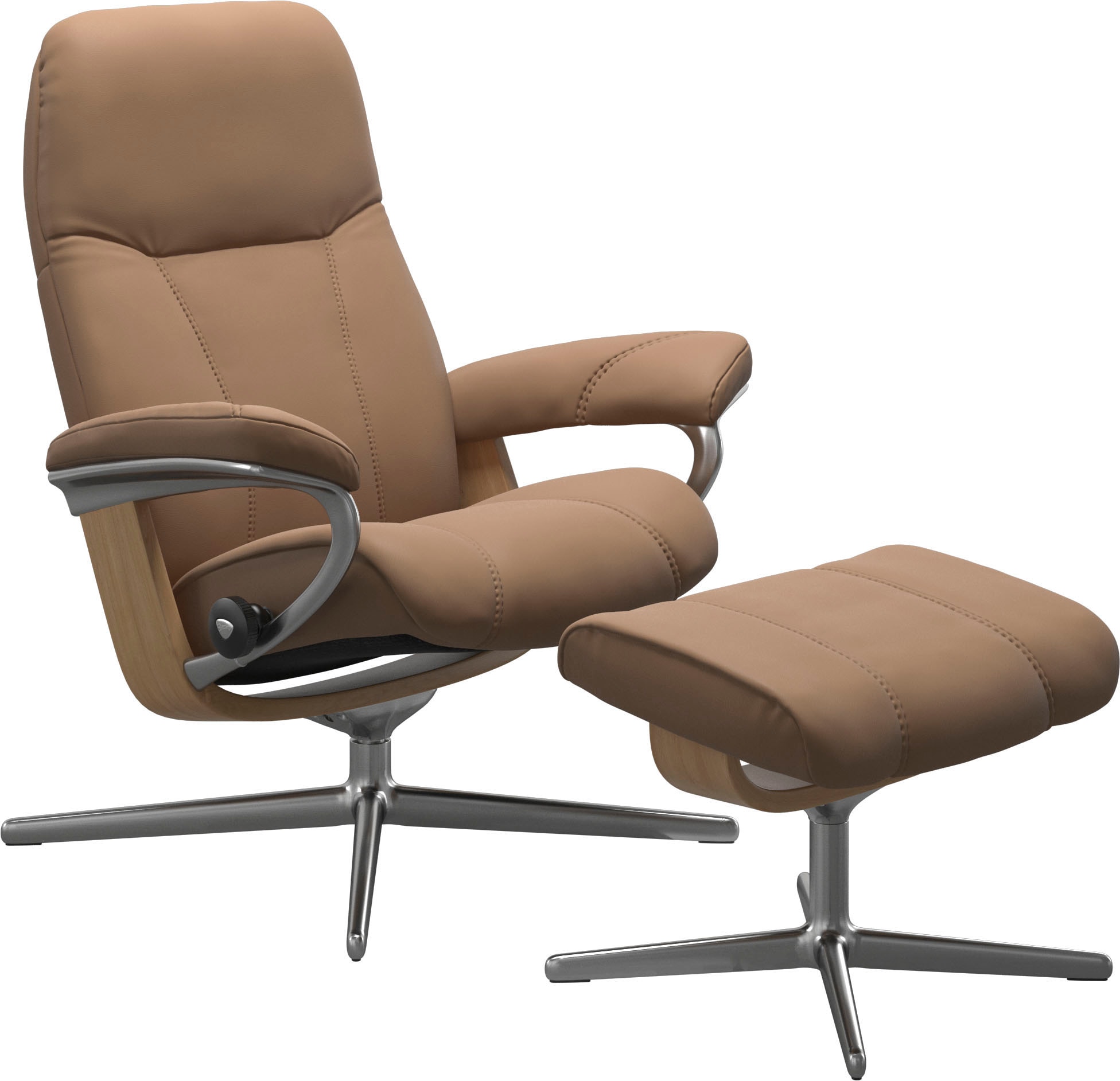 Stressless® Relaxsessel »Consul«, (Set, Relaxsessel mit Hocker), mit Hocker, mit Cross Base, Größe S, M & L, Holzakzent Eiche