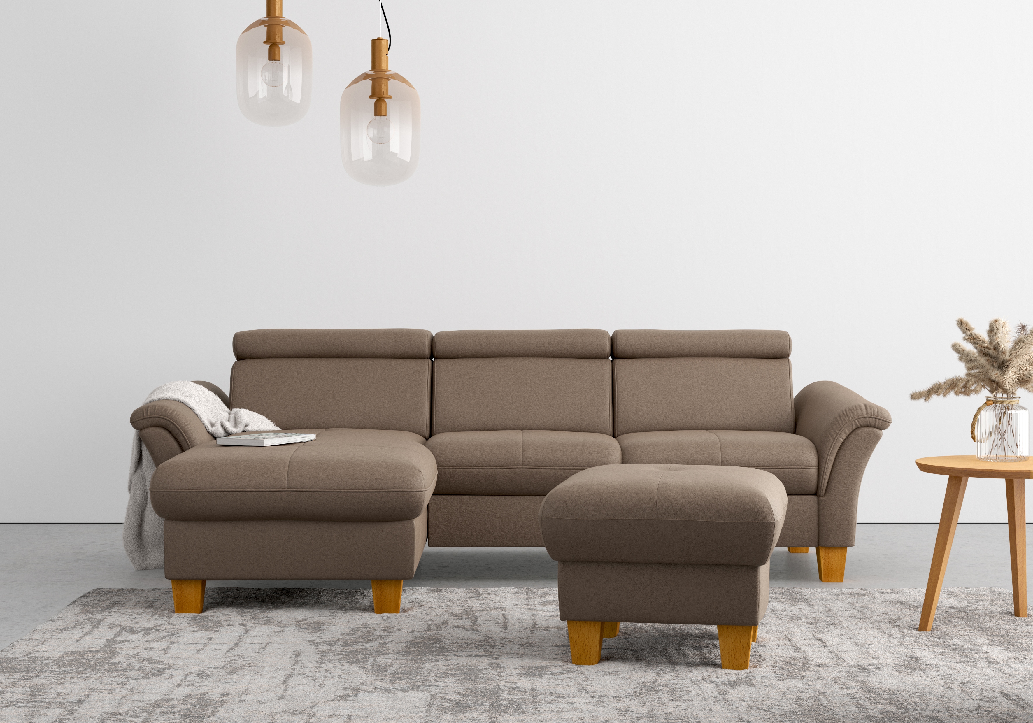 OTTO home Ecksofa "Lindgren L-Form" wahlweise mit Bett mit klappbaren Rollen, Kasten und Kopfverstellung