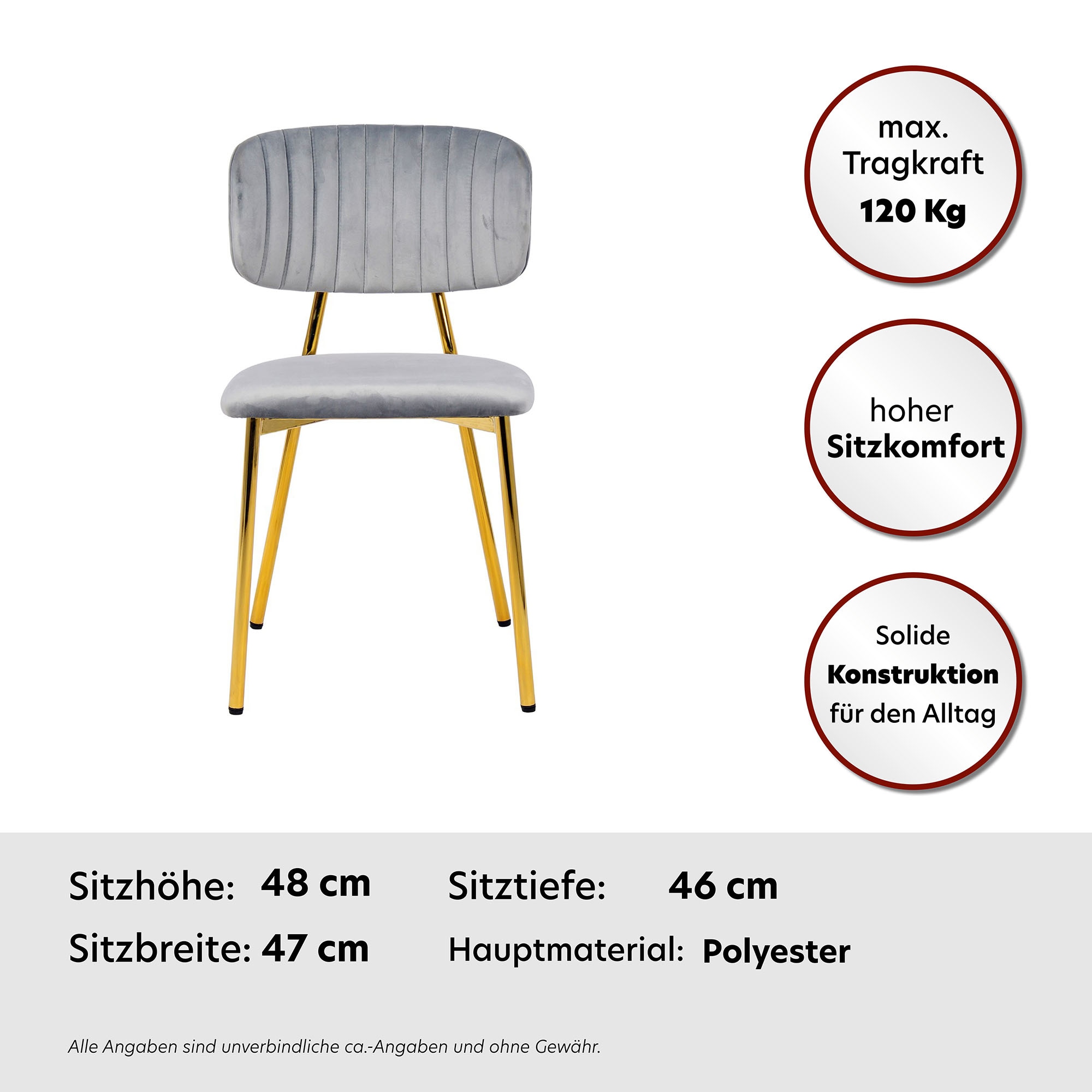 Kayoom Esszimmerstuhl »Stuhl Kian 125 2er-Set,filigranes Metallgestell,pflegeleicht Samtbezug«, (Set), 2 St., Stoffbezug, samtweicher Bezug, pflegeleichter Samtbezug