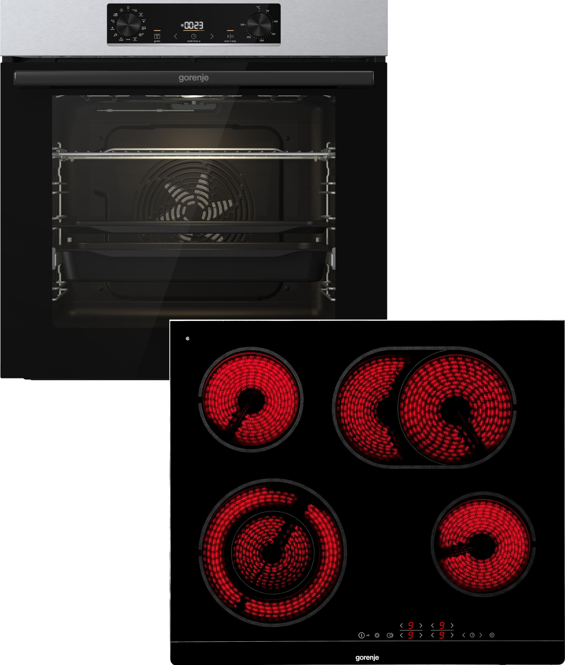 GORENJE Backofen-Set "BOSB737OTX" mit 1-fach-Teleskopauszug Aqua Clean Pizzafunktion mit 300 C – perfekt für Pizza, Focaccia und mehr