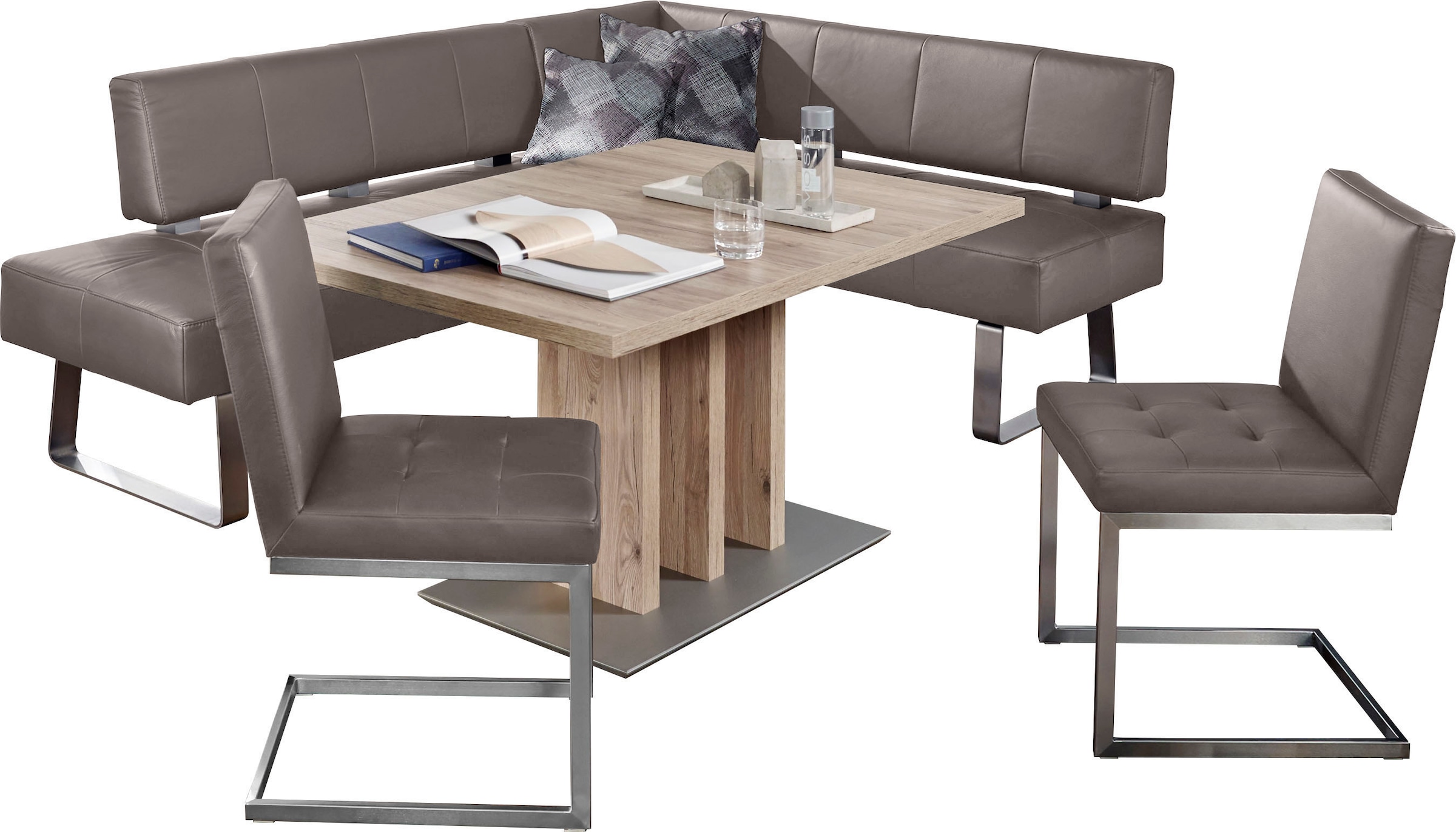 K+W Komfort & Wohnen, Eckbankgruppe »Spider II« Set, 4 Stk. tlg. langer Schenkel 227cm, 2 Freischwinger, Auszugstisch in Breite 130 cm, canyon80 +, B/