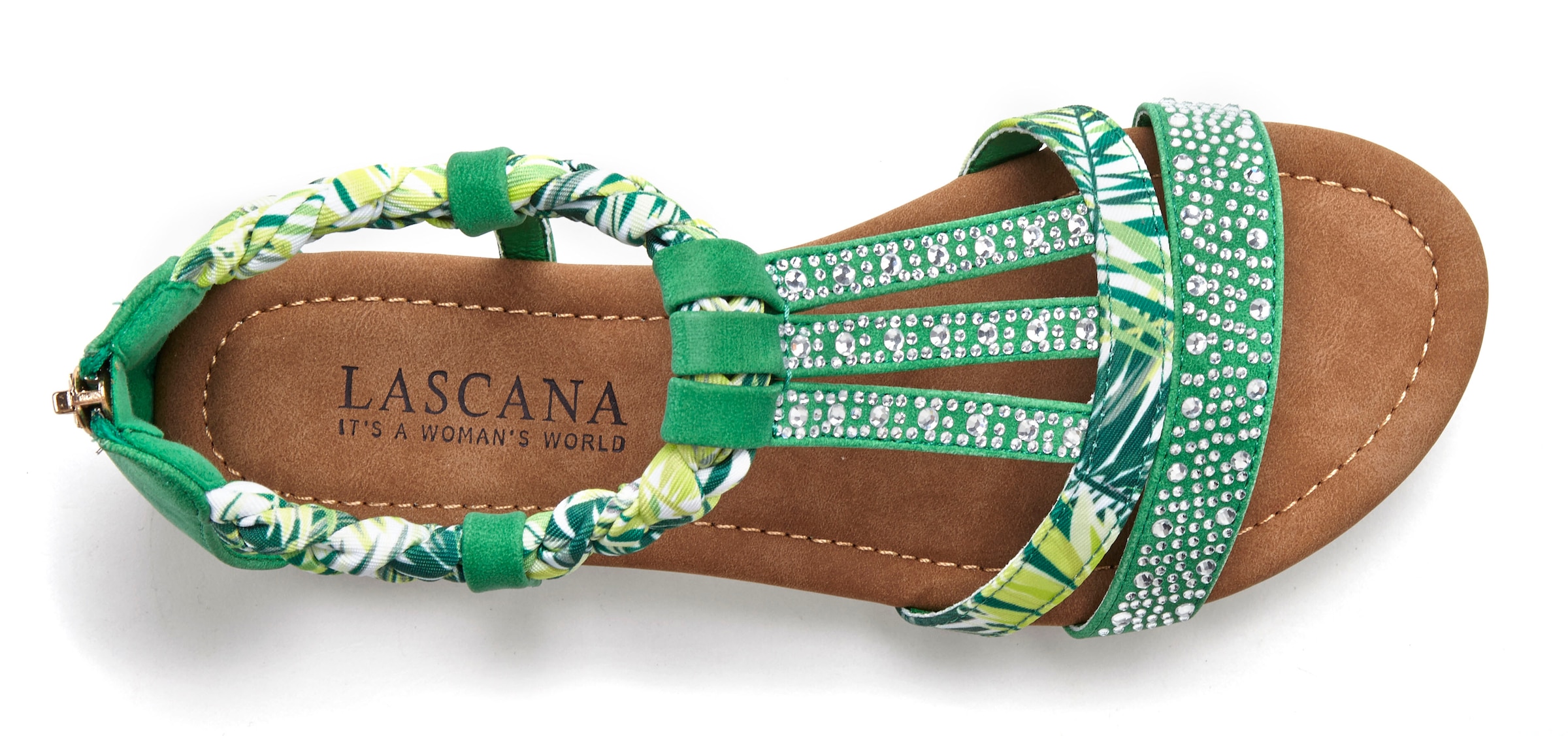 LASCANA Sandale »Sommerschuh, Sandalette,«, mit Verzierung und kleinem Keilabsatz im Festival-Look VEGAN