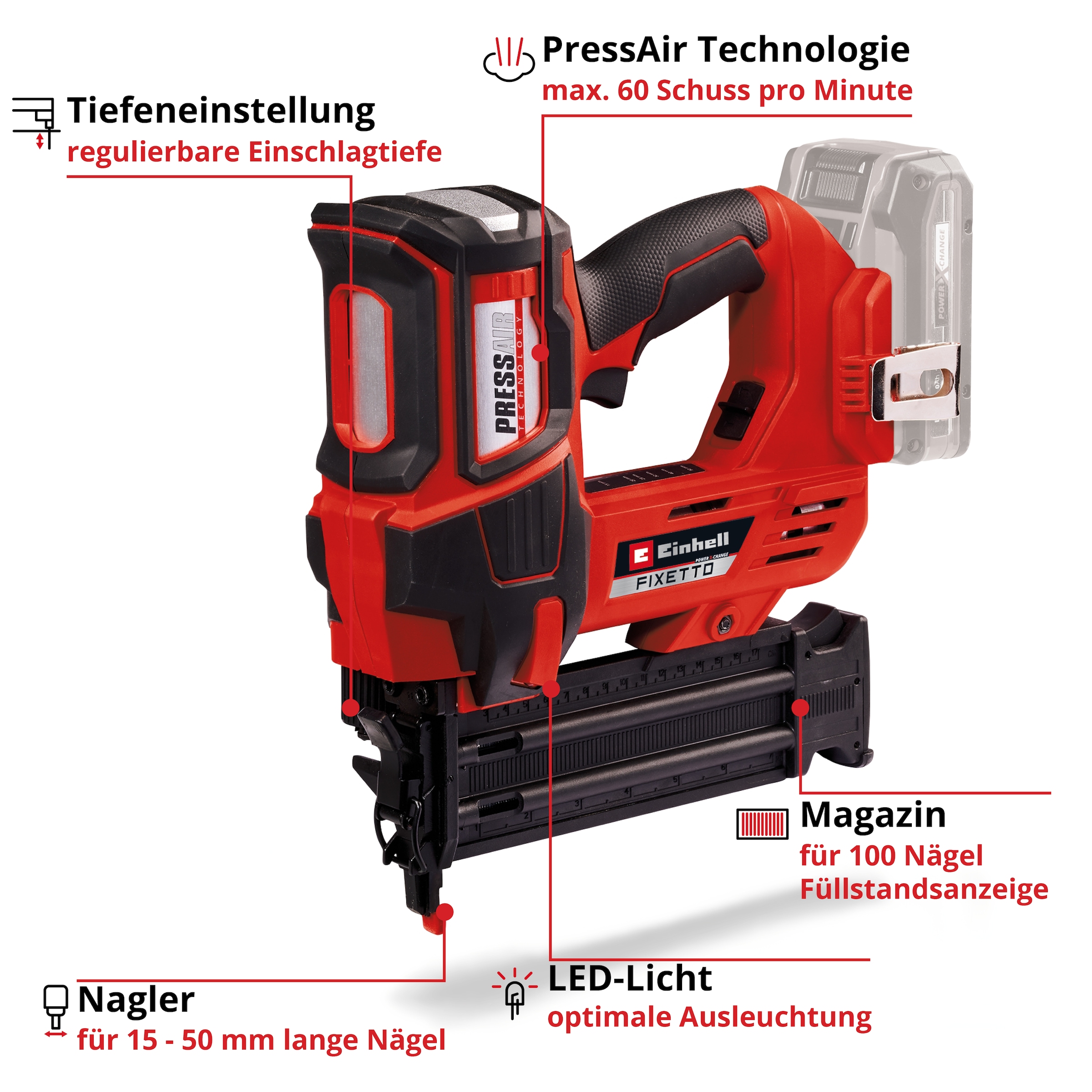 Einhell Nagler »FIXETTO 18/50 N« ohne Akku und Ladegerät