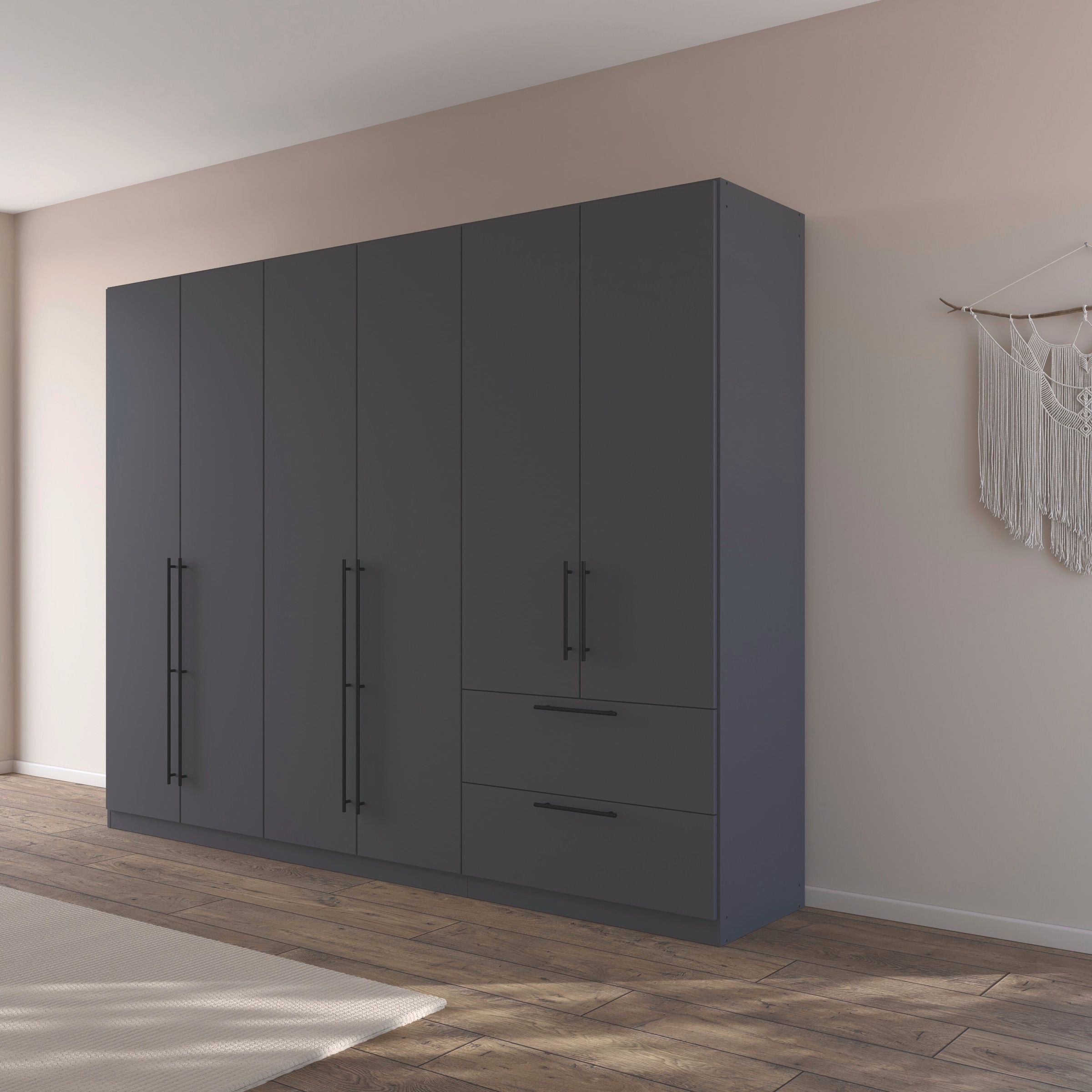 rauch Kleiderschrank »Drehtürenschrank Schrank Garderobe Wäscheschrank Schlafzimmer AVOLA«, (in 3 verschiedenen Ausstattungen BASIC/CLASSIC/PREMIUM), mit hochwertigen Stangengriffen aus Metall in Schwarz MADE IN GERMANY
