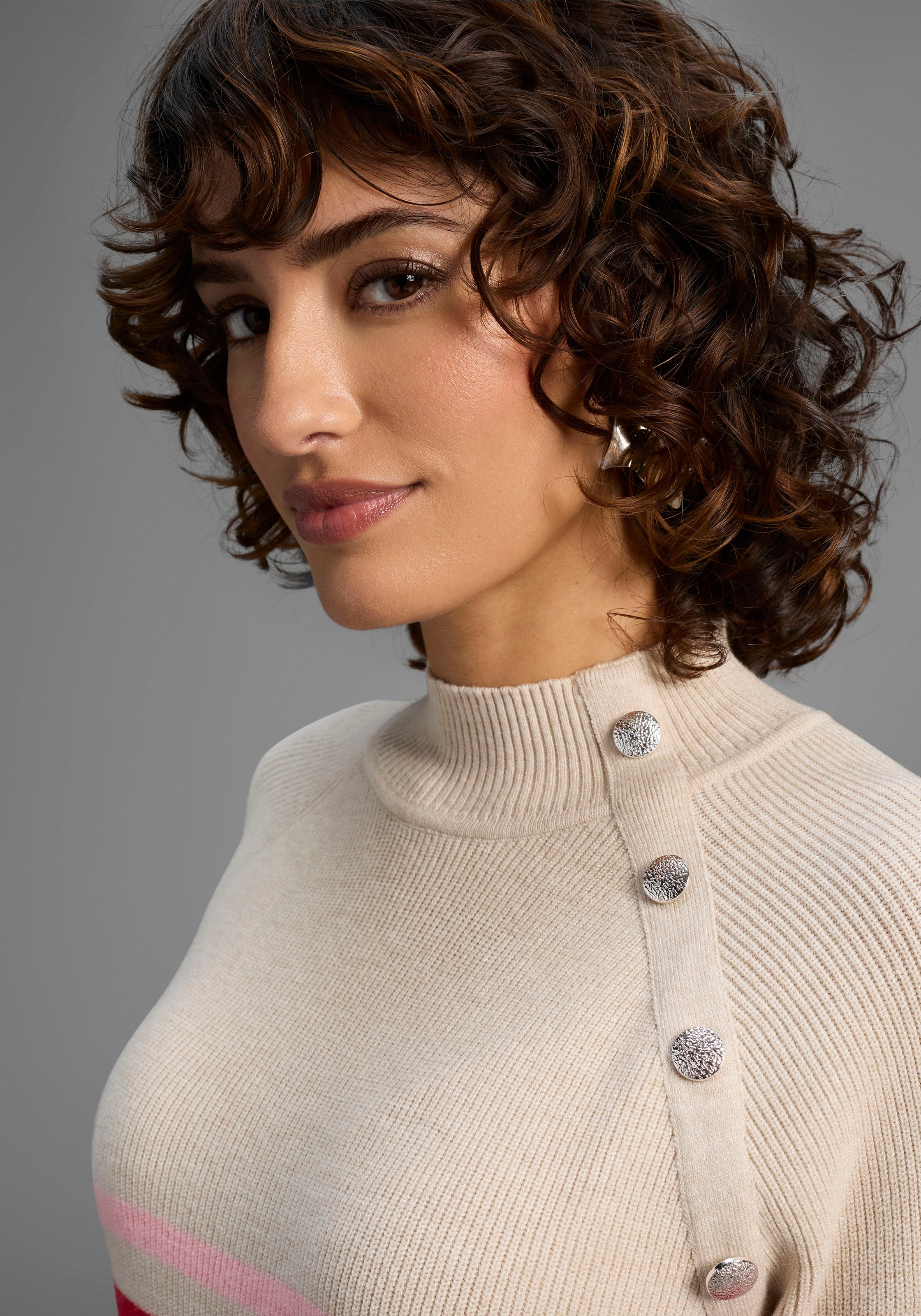 Laura Scott Strickpullover Winterstrick mit trendy Streifendesign und Knöpfen - NEUE KOLLEKTION