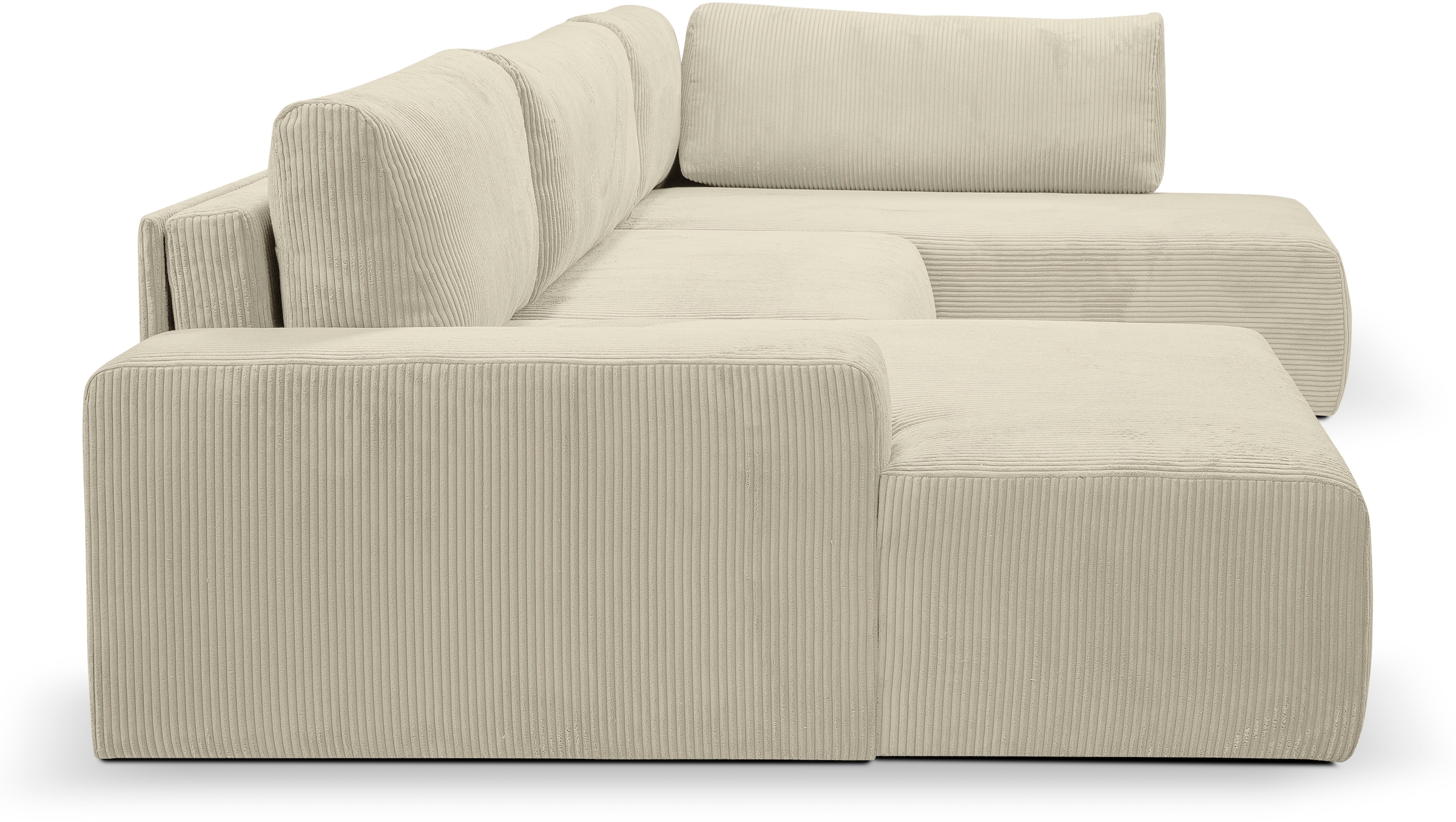 WERK2 Wohnlandschaft »Rotterdam-U, U-Form, in kuschelweichem Cord oder Breitcord«, Design Sofa mit Schlaffunktion & Bettkasten, Cord, Natur
