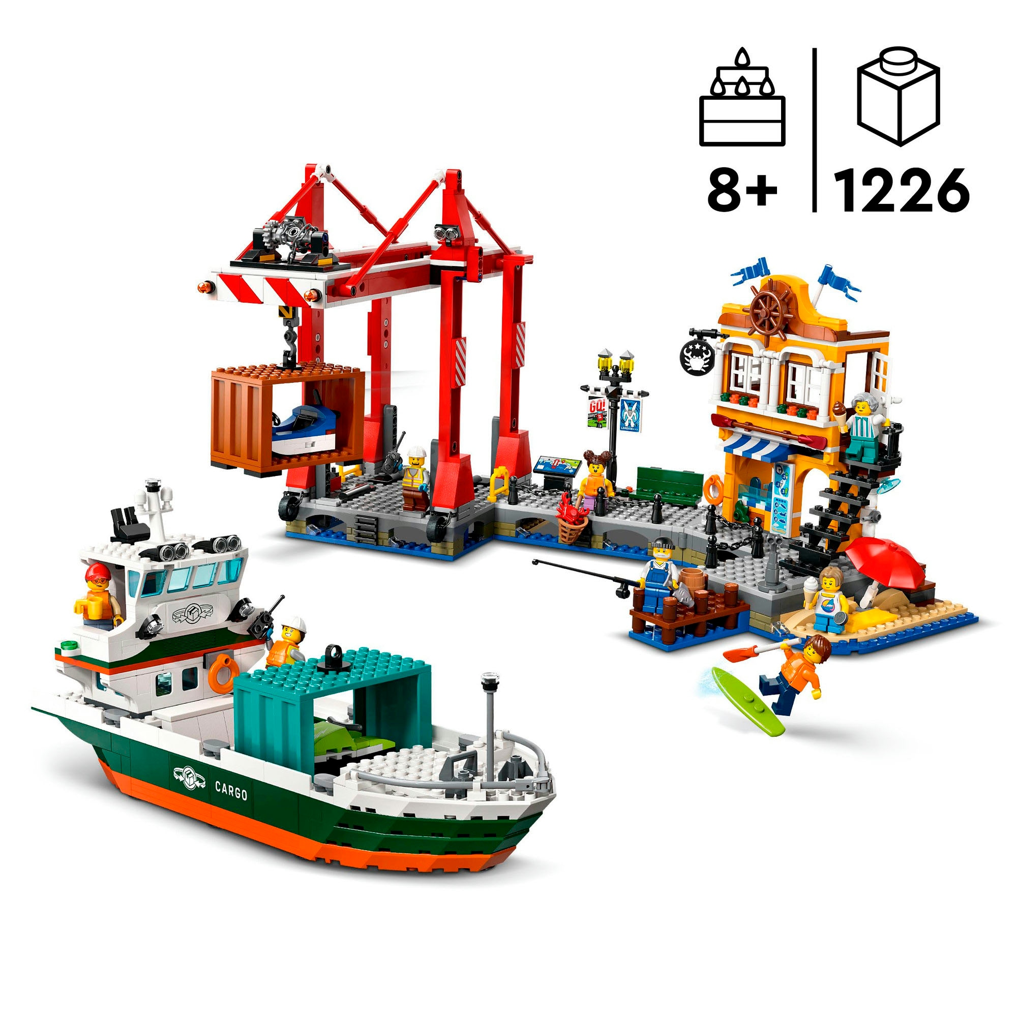 LEGO® Konstruktionsspielsteine »Hafen mit Frachtschiff (60422), LEGO City«, (1226 St.), Made in Europe