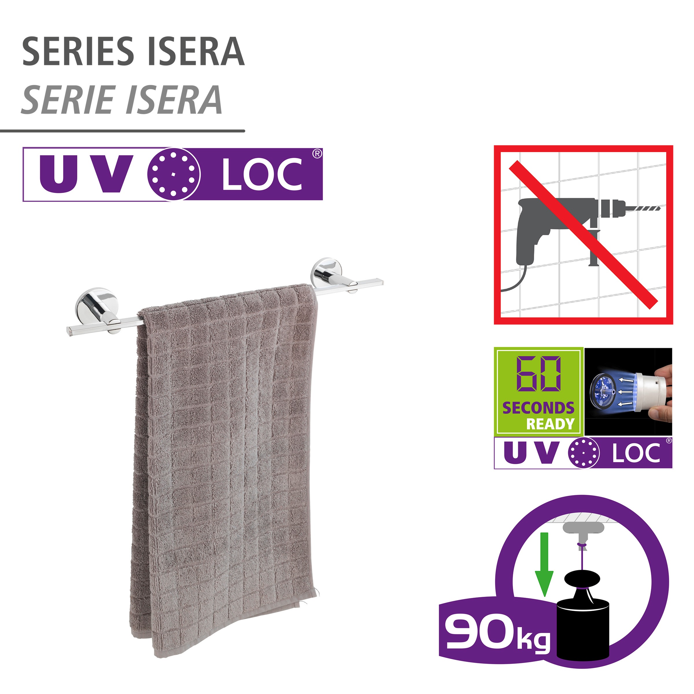 WENKO Handtuchstange »UV-Loc® Isera« befestigen ohne Bohren