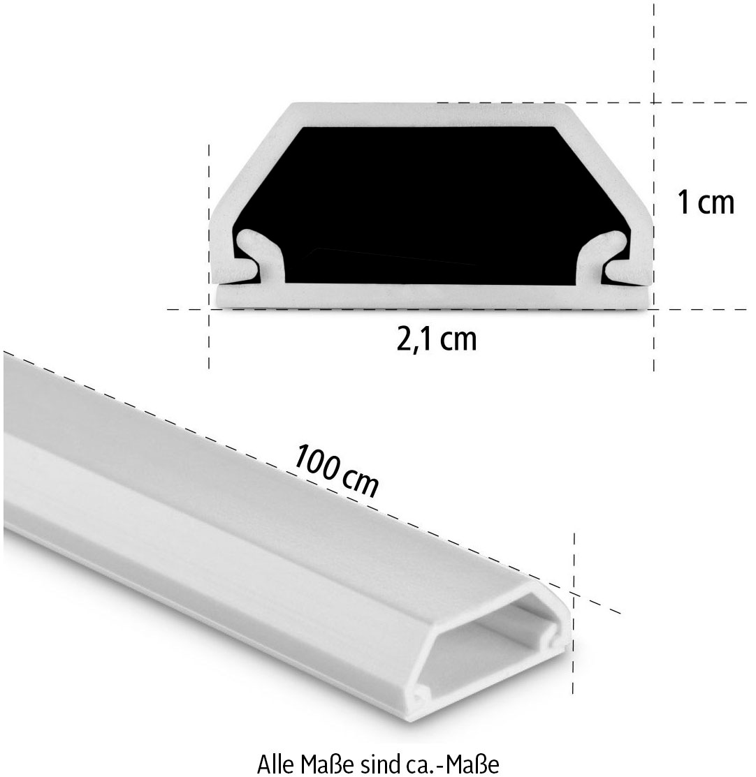 Hama Kabelkanal, (3 St.), PVC Kabelschacht, eckig, selbstklebend, 100/2,1/1,0 cm, Weiß