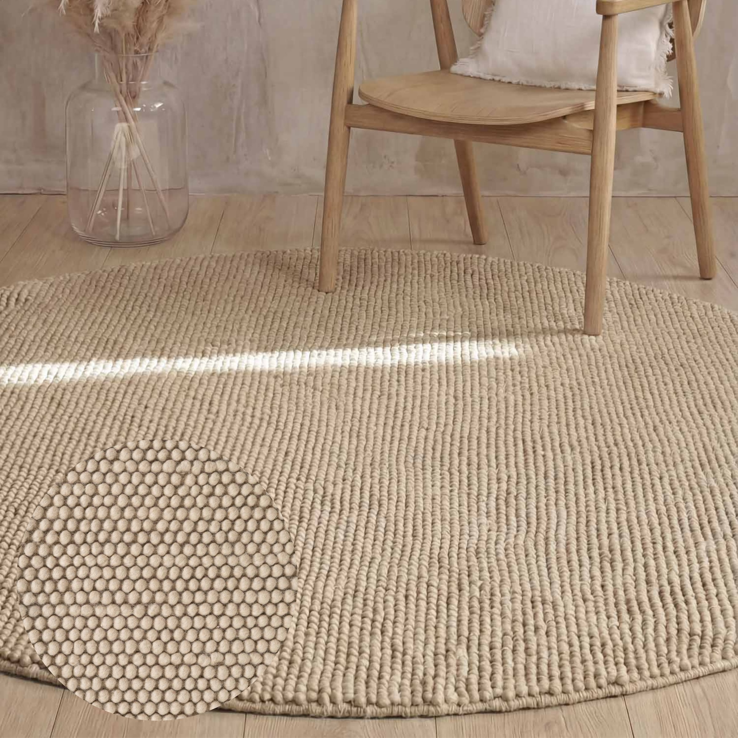 Ted Baker Wollteppich »Diana« rund 16 mm Höhe Wolle, Natur, Handgemacht, Wohnzimmer, Esszimmer, Schlafzimmer, Skandi