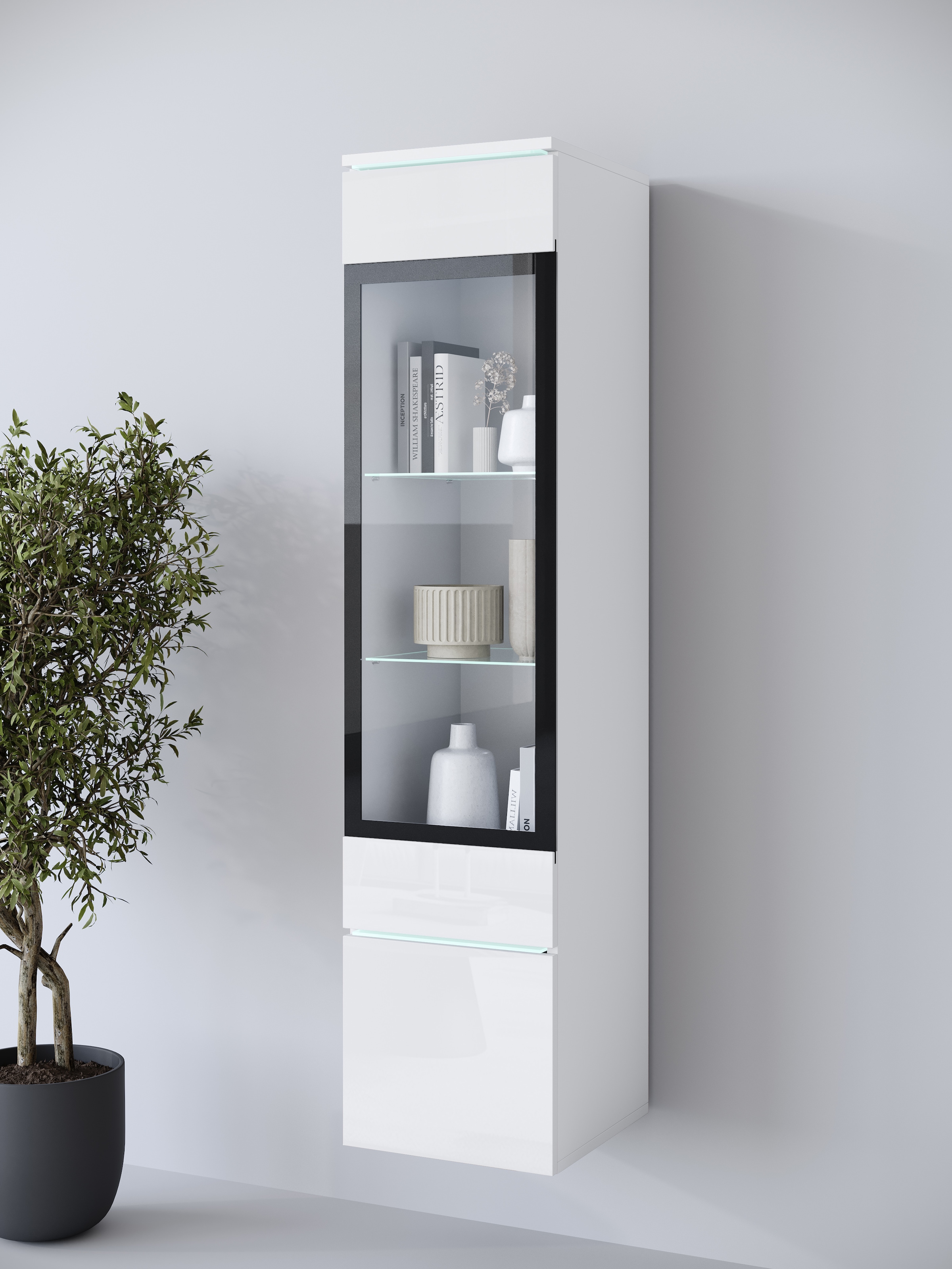 Home affaire Vitrine »Vera, Glasvitrine, Höhe 130 cm, in verschiedenen Farbausführungen« 1 Stk. tlg. LED-Beleuchtung, Türanschlag frei wählbar, stehend/hängend