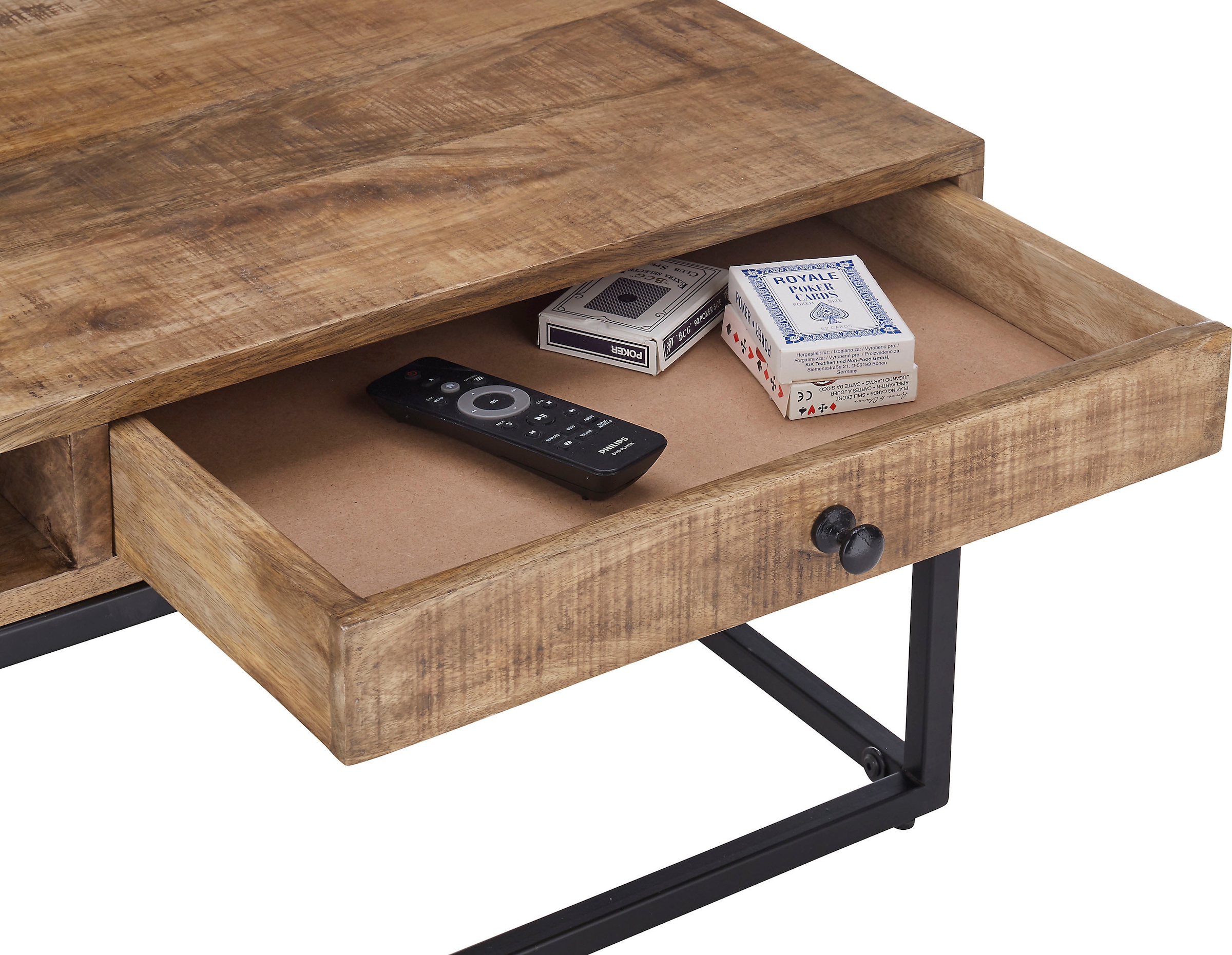 Stolkom Couchtisch »ALISON« Massivholz mit Schublade, Tisch im Industrial Style