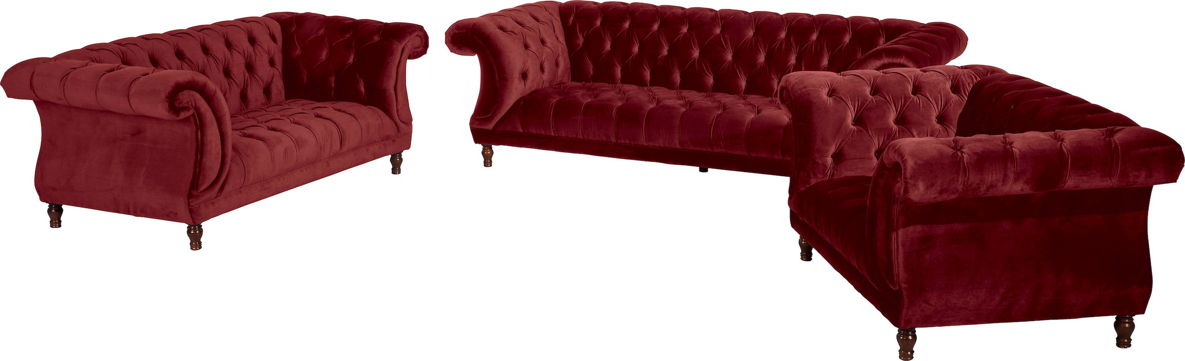 Max Winzer® Chesterfield-Sofa »Isabelle«, Knopfheftung & gedrechselten Füßen in Buche Nussbaum, Breite 260 cm