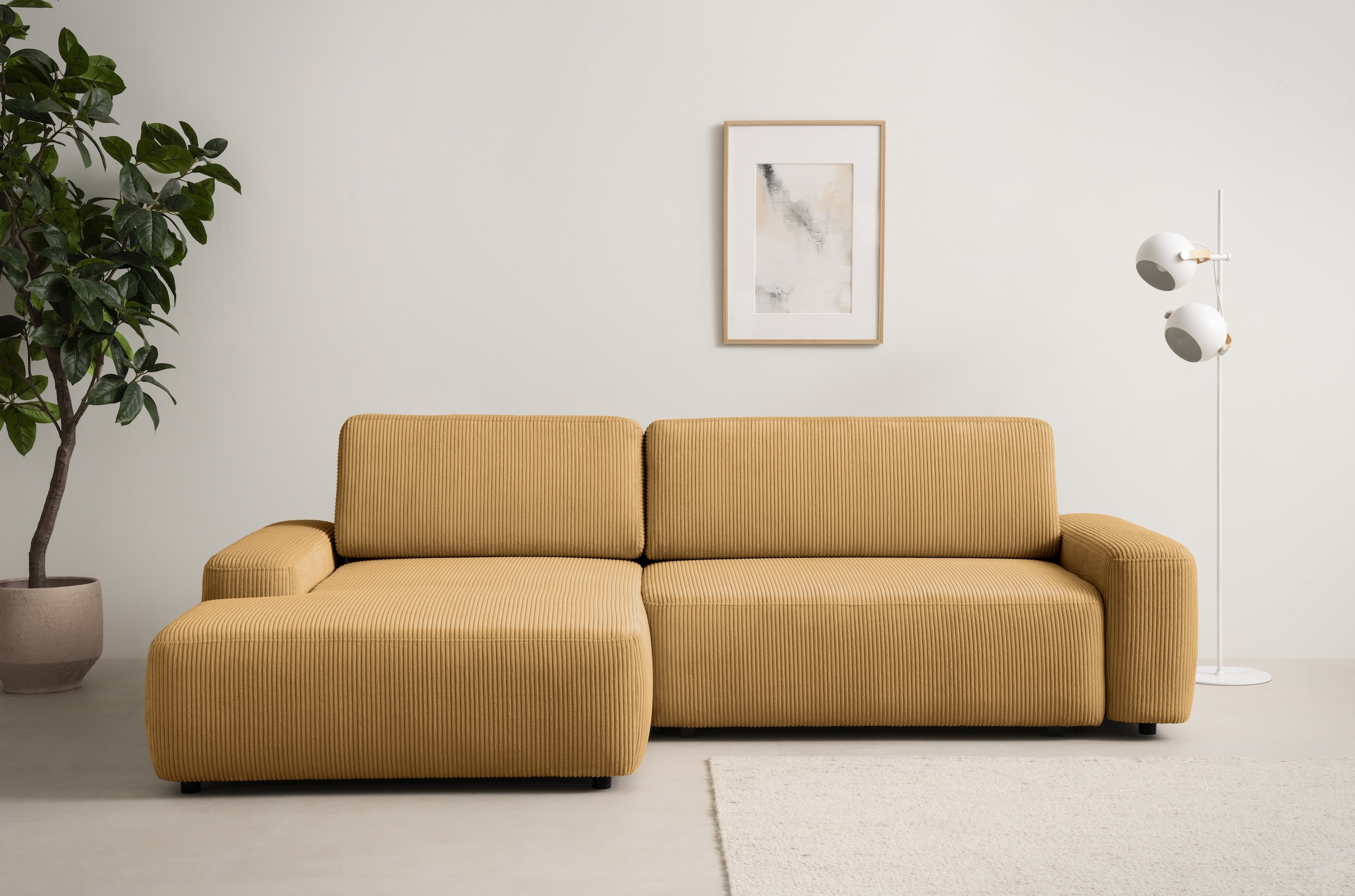 Home affaire Ecksofa »TORGE (264cm), Schlafsofa in Cord, Samtvelours o Struktur fein, L-Form« Schlaffunktion, Bettkasten, Liegefläche: 125/210 cm