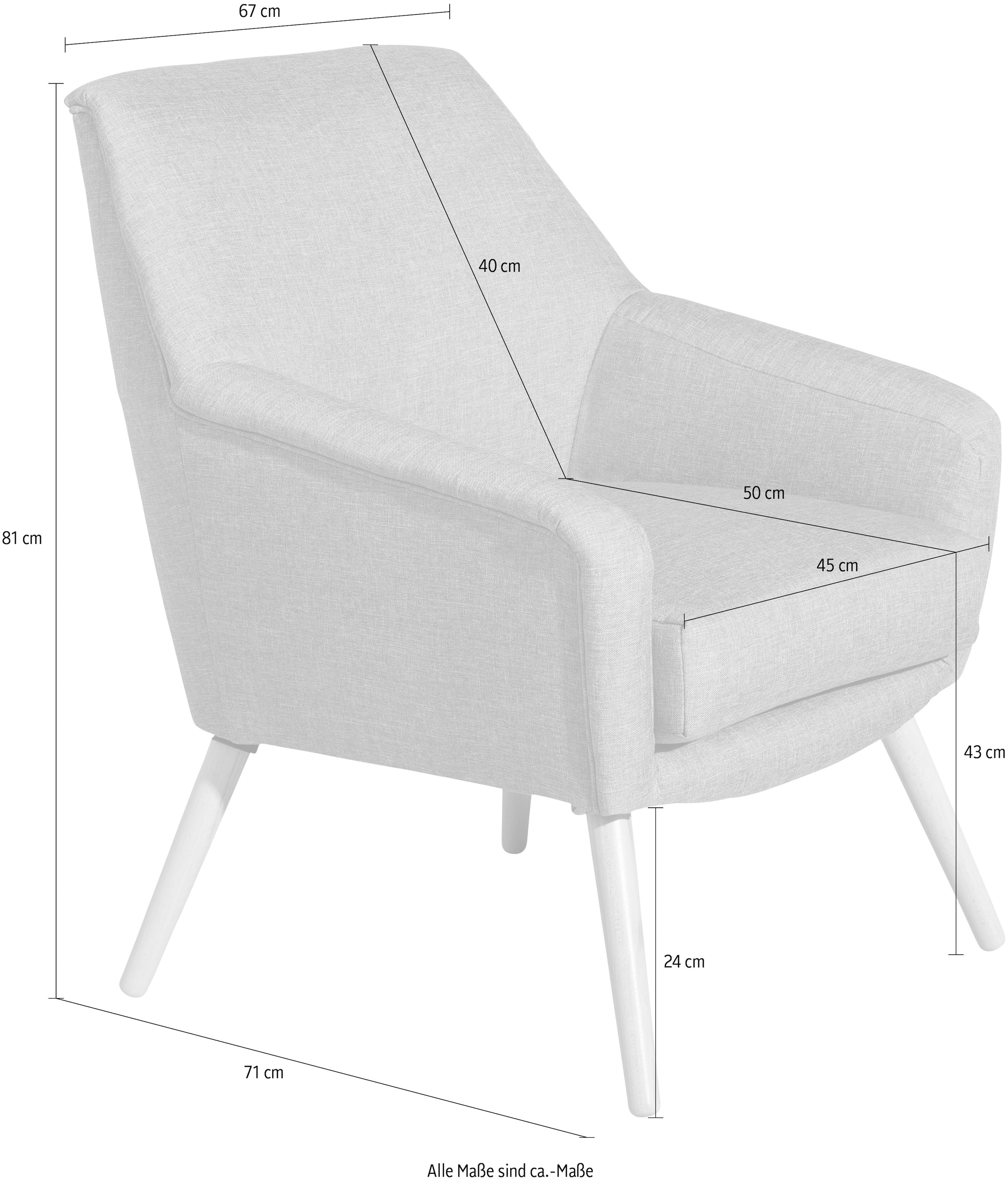 Max Winzer® Cocktailsessel »Alan, Loungesessel mit hohem Sitzkomfort, moderne Formensprache«, im Retrolook, Füße in Buche natur