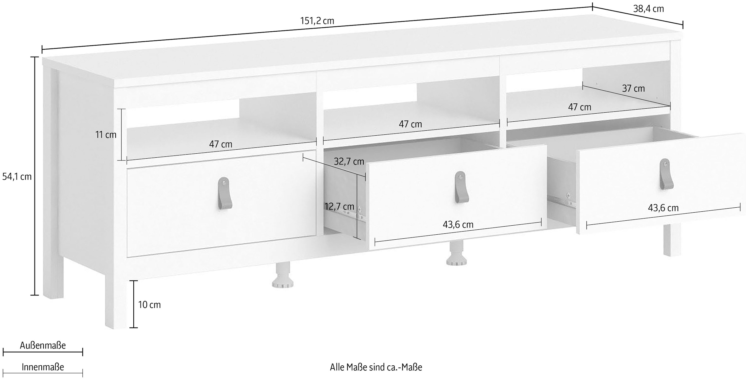Home affaire TV-Bank »Madrid, TV-Möbel, Fernsehtisch, TV-Unit, Media-Möbel, Sideboard,« mit 3 Schubladen und 3 offenen Fächern, Breite 151 cm, Höhe 54 cm