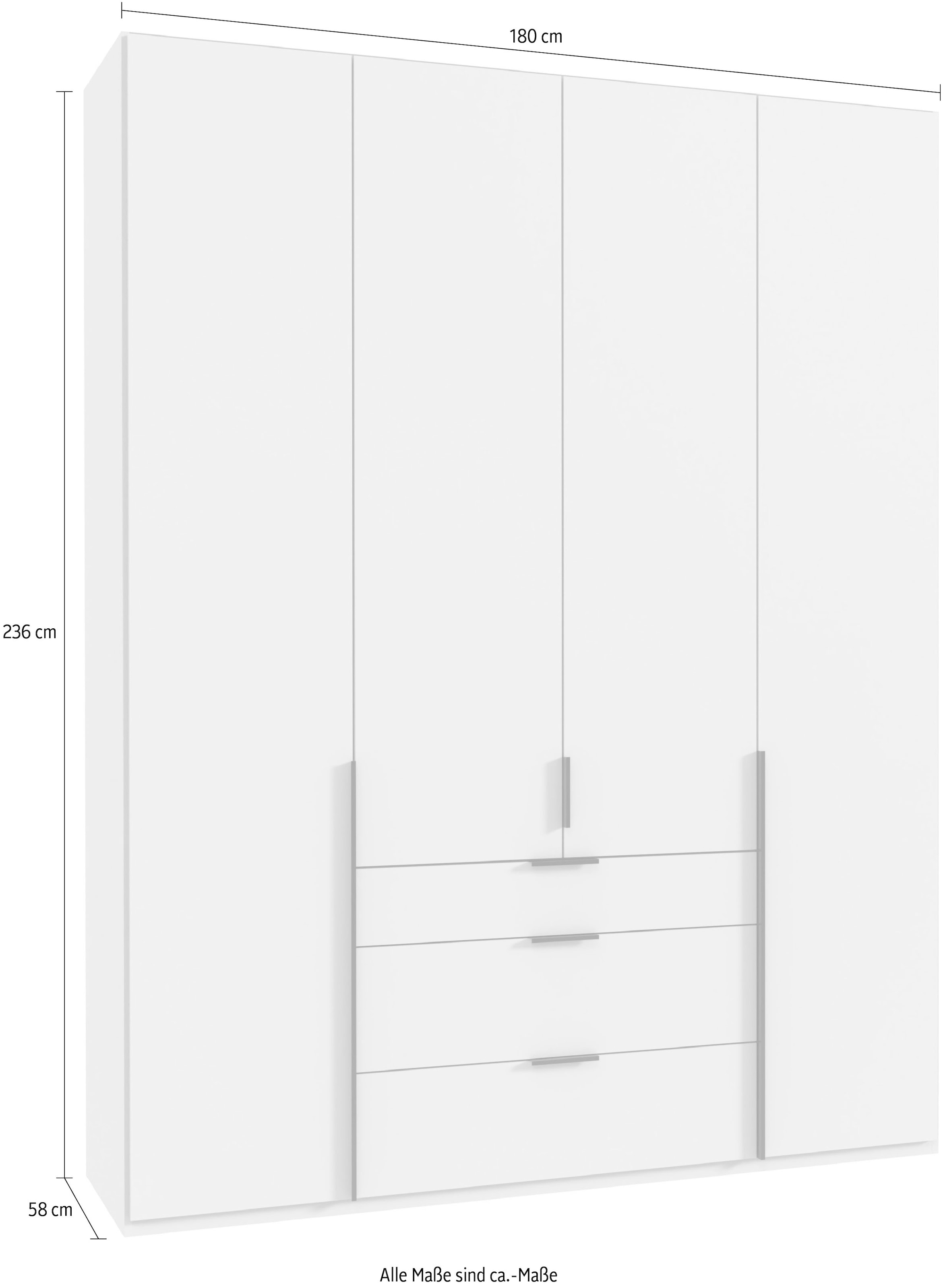 Wimex Drehtürenschrank »Mugano, 135 oder 180cm breit, 208 oder 236cm hoch, Made in Germany«, (mit langen oder kurzen Griffen aus Metall), wahlweise mit oder ohne Spiegel, mit Schubladen