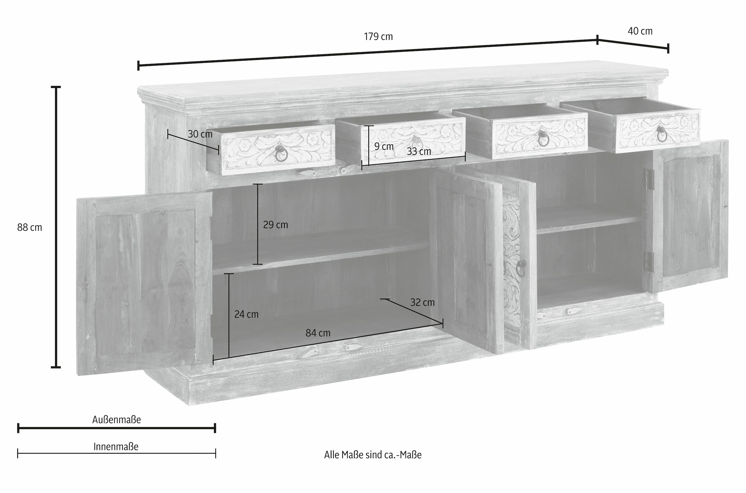 Home affaire Sideboard »Malati«, Kommode, Breite 179 cm