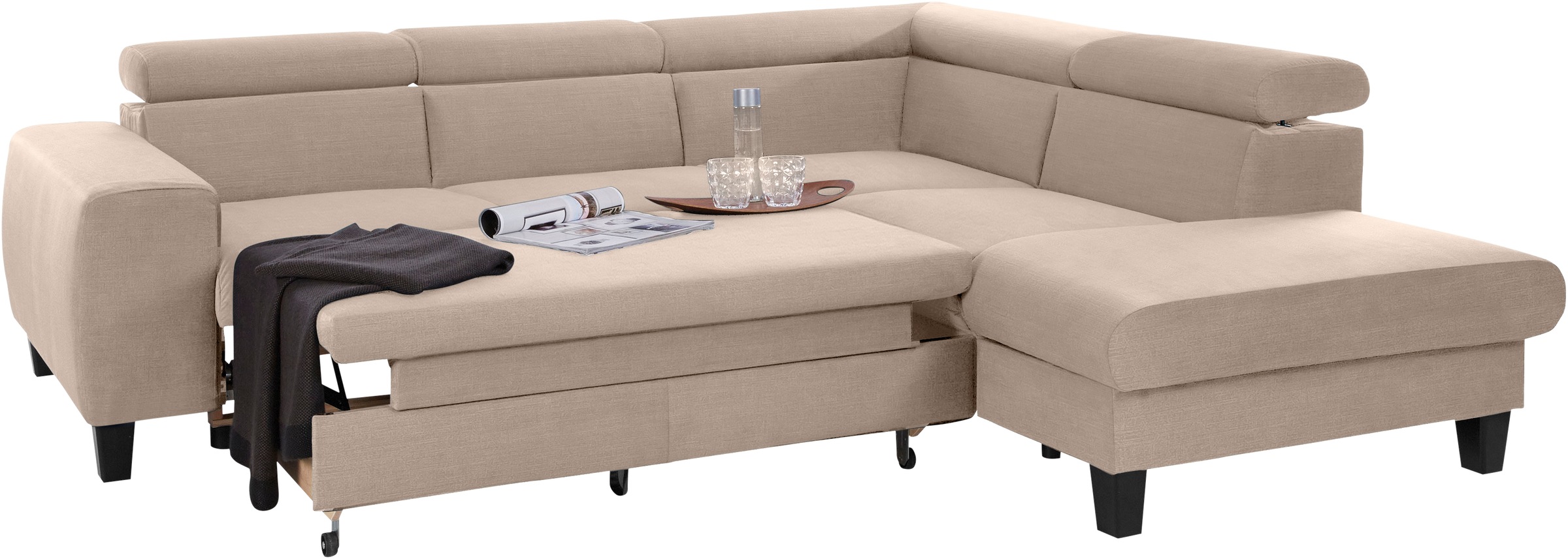 COTTA Ecksofa »Morven L-Form mit Kopfteilverstellung«, wahlweise mit Bettfunktion, Bettkasten & Wireless-Charger
