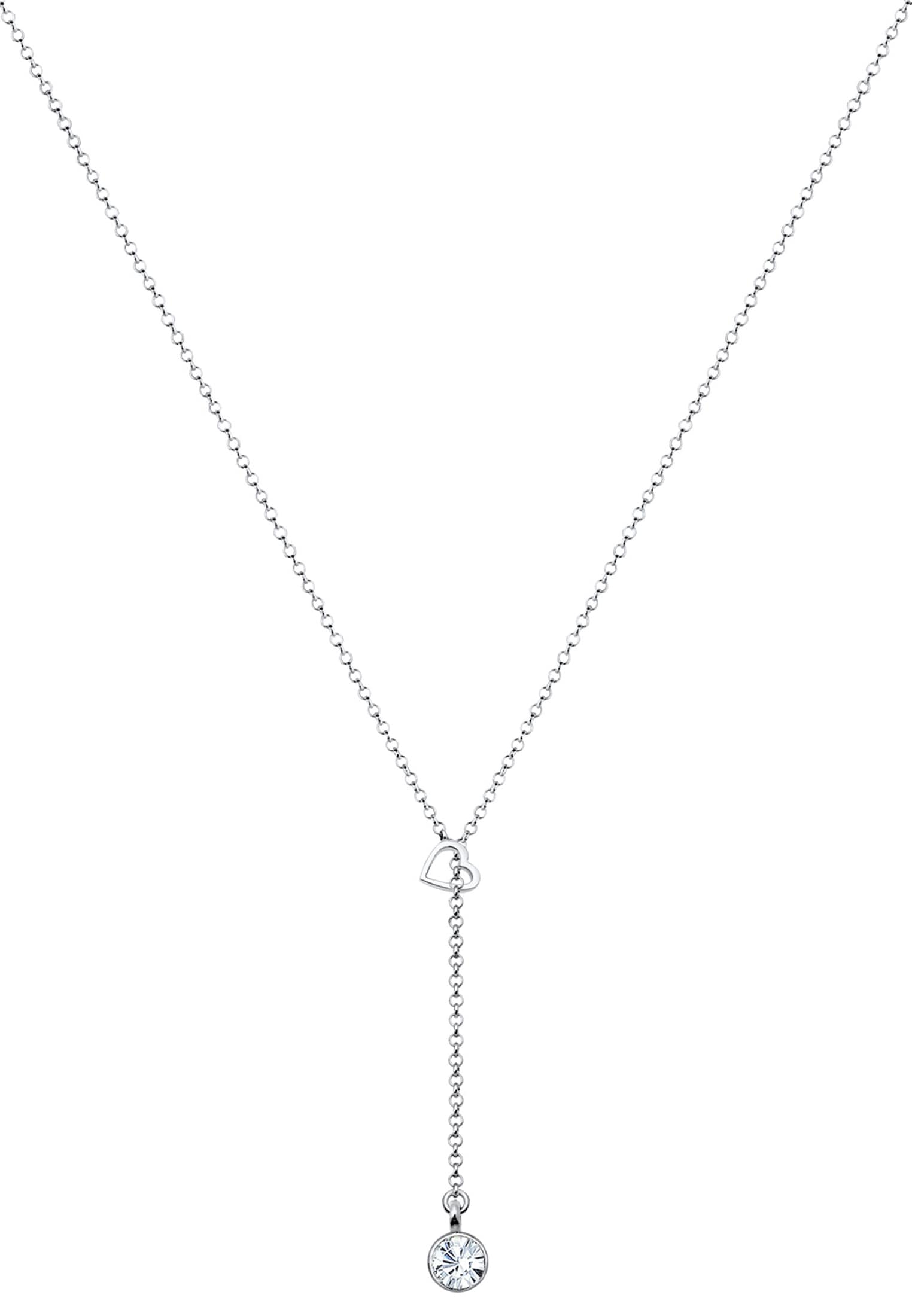 Elli Y-Kette »Halskette Y-Halskette Herz Glass Kristalle Weiß 925 Sterling Silber«