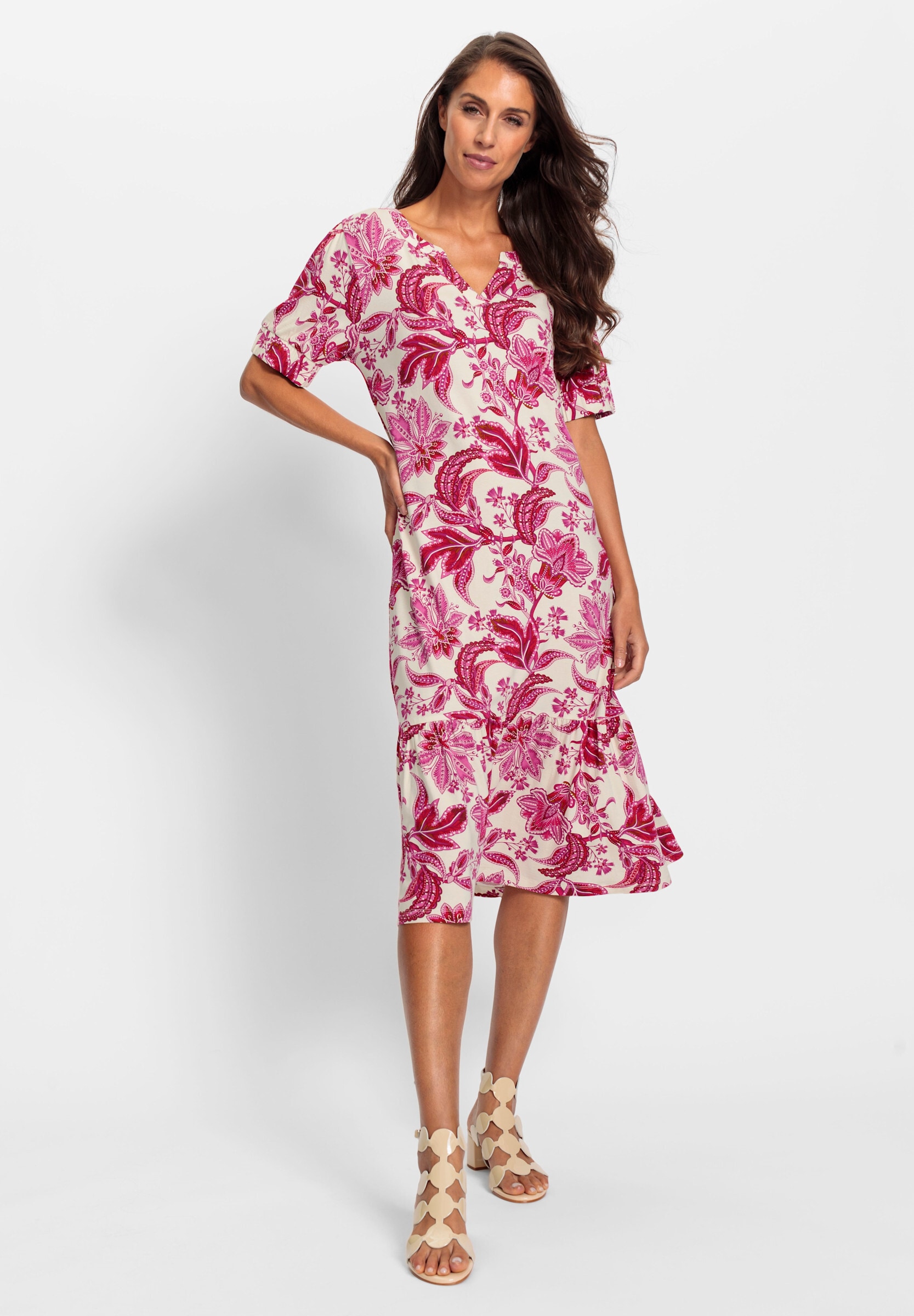 heine Sommerkleid »Jersey-Kleid Druckkleid mit Puffärmeln« Ohne Taschen