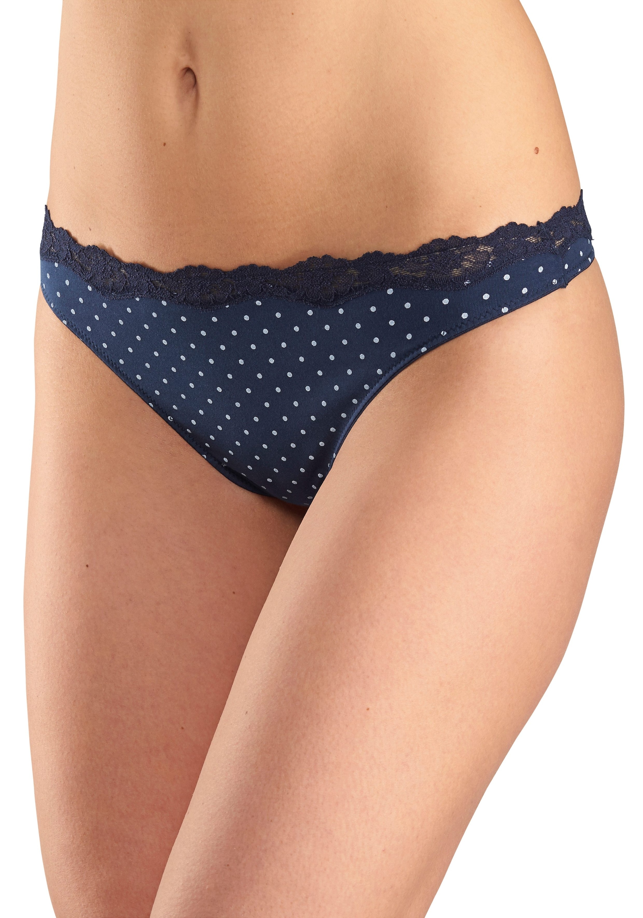 LASCANA String 3er-Pack,  aus elastischer Baumwolle mit zarter Spitze
