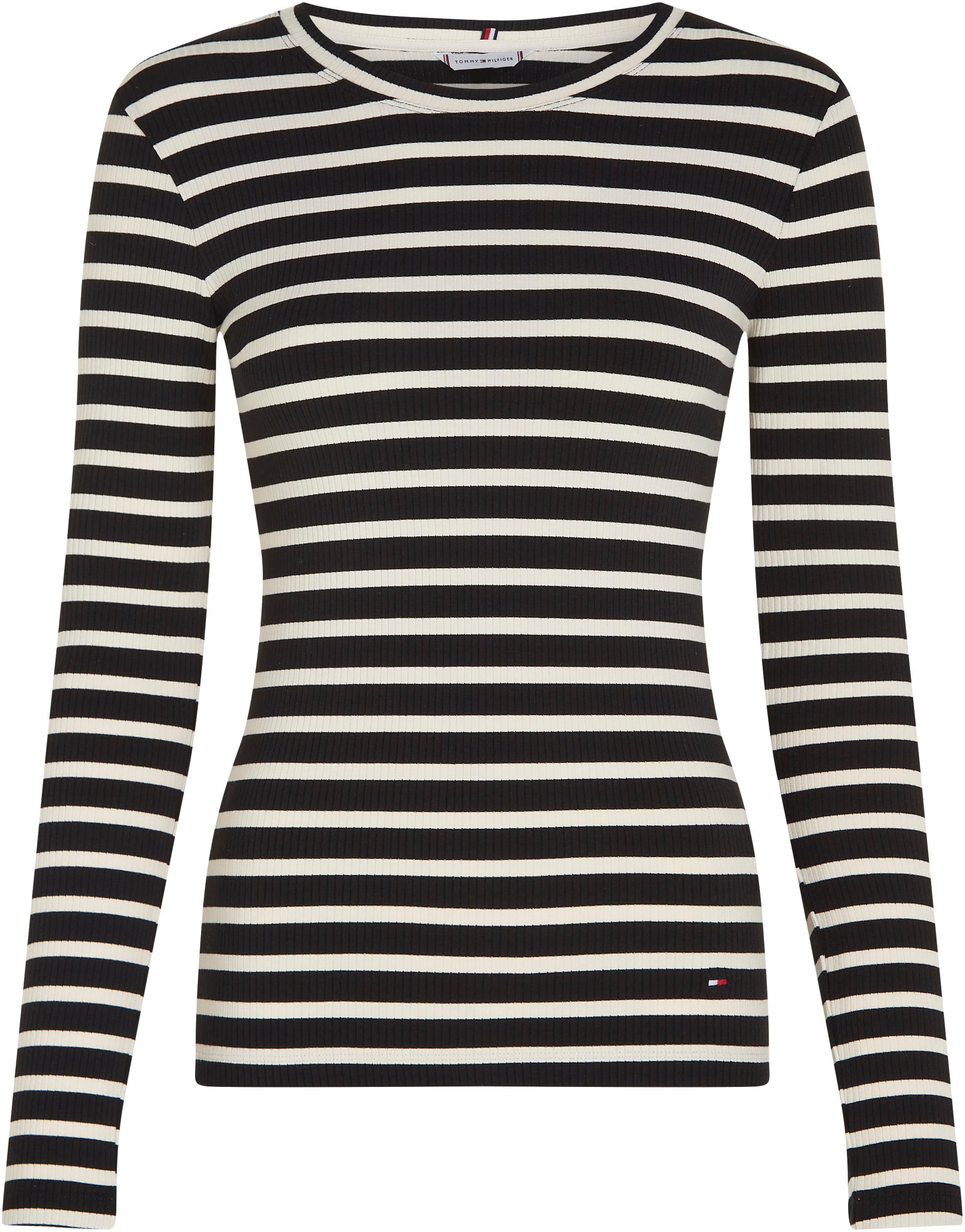 Tommy Hilfiger Langarmshirt »SLIM 5X2 RIB STRIPE C-NK LS«, mit Logoprägung