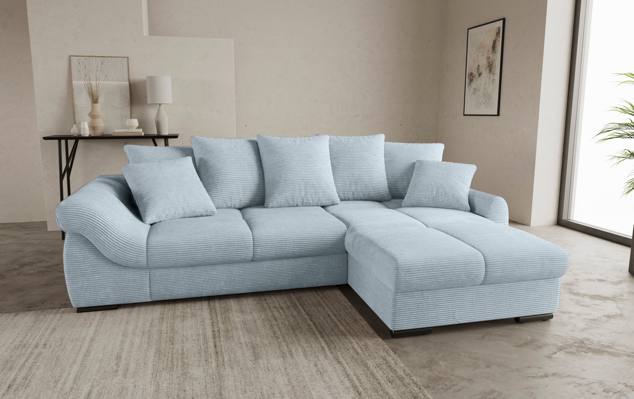 Mr. Couch Ecksofa »Livorno DuraFlex L-Form«, inkl. Hochschläfer-Bettauszug, XL-Bettkasten weiß beschichtet