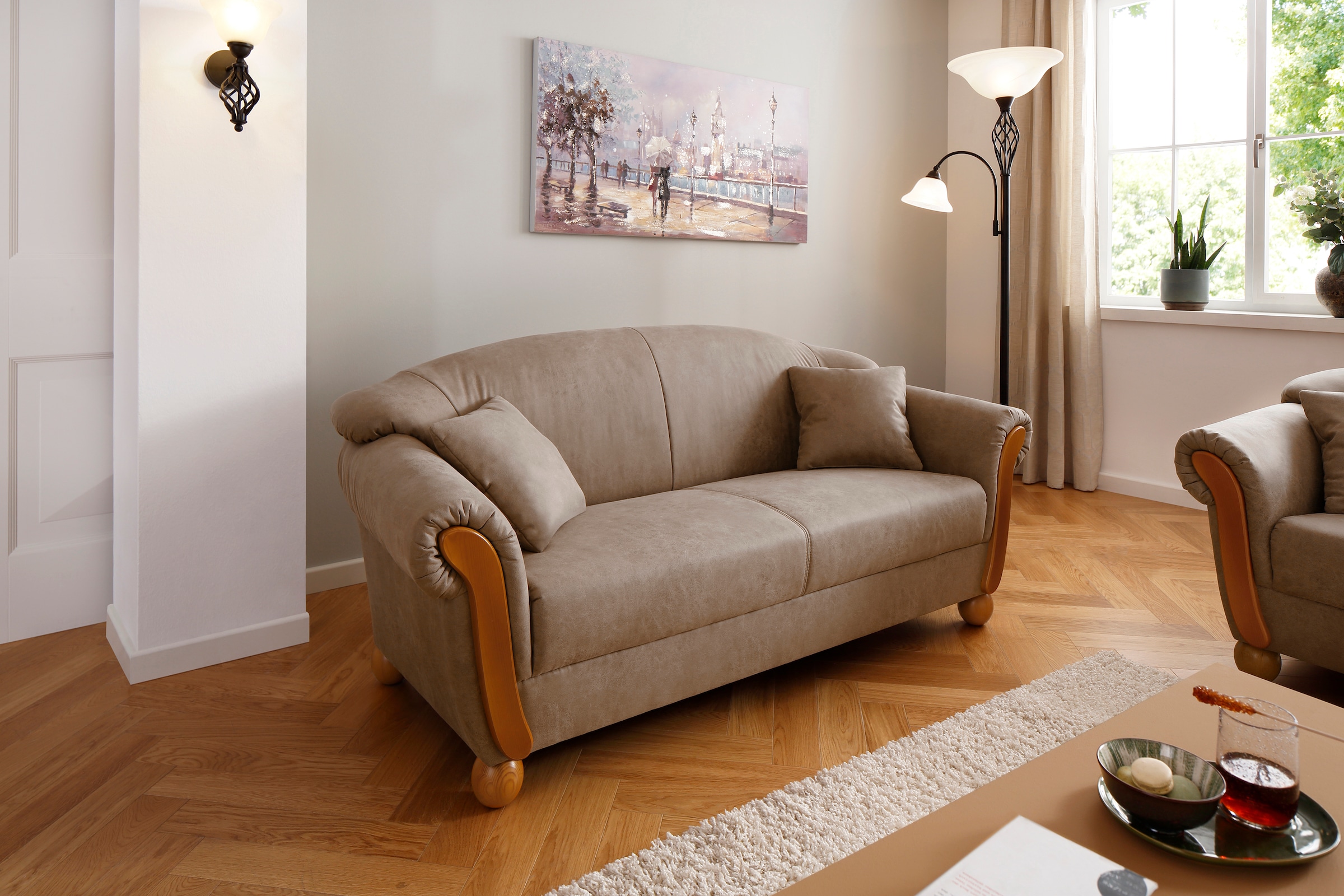 Home affaire 3-Sitzer »Milano Vintage«, mit Federkern, Bezug in Lederoptik, incl. Zierkissen