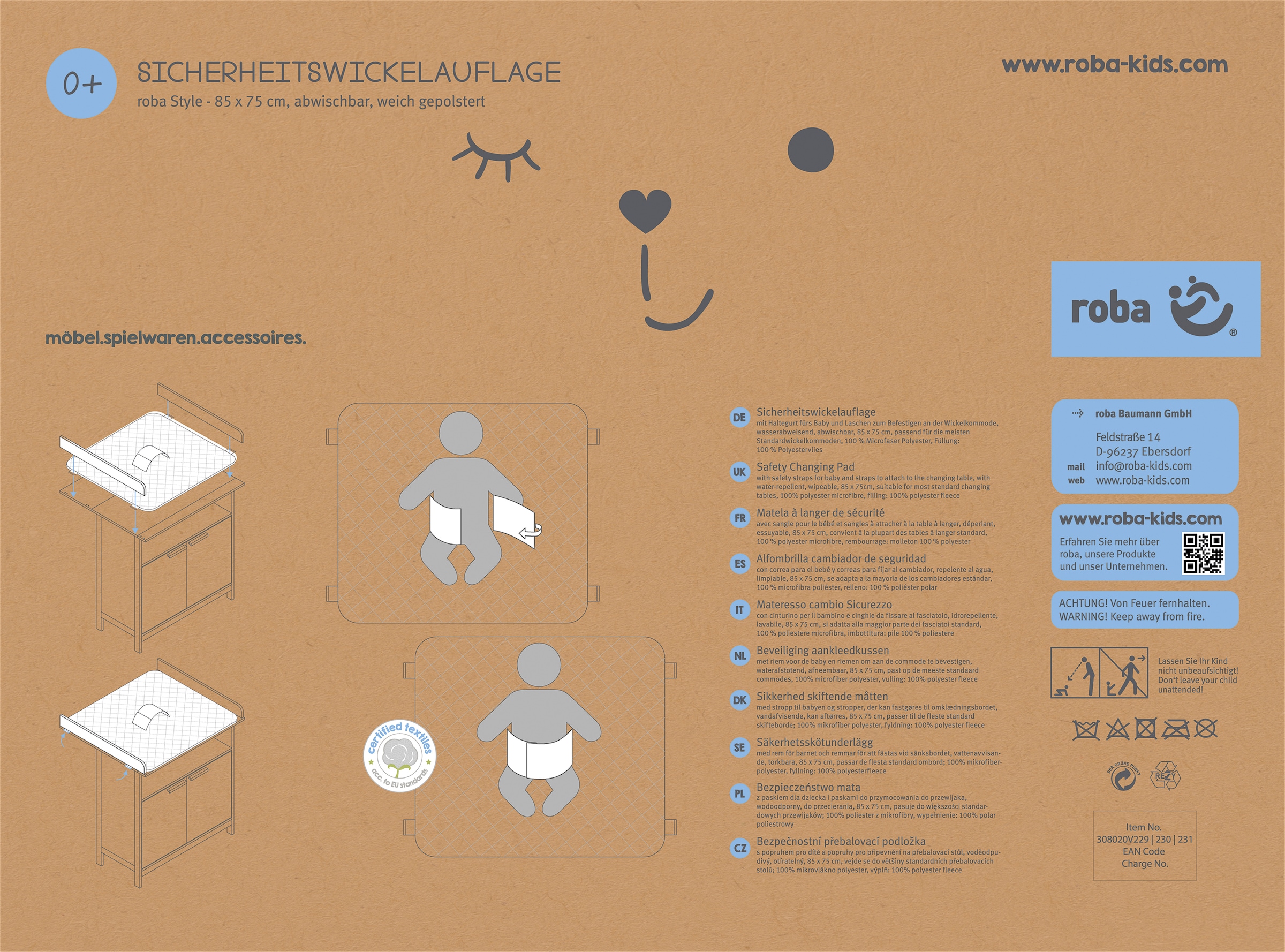 roba® Wickelauflage »Style«, inkl. Haltegurt