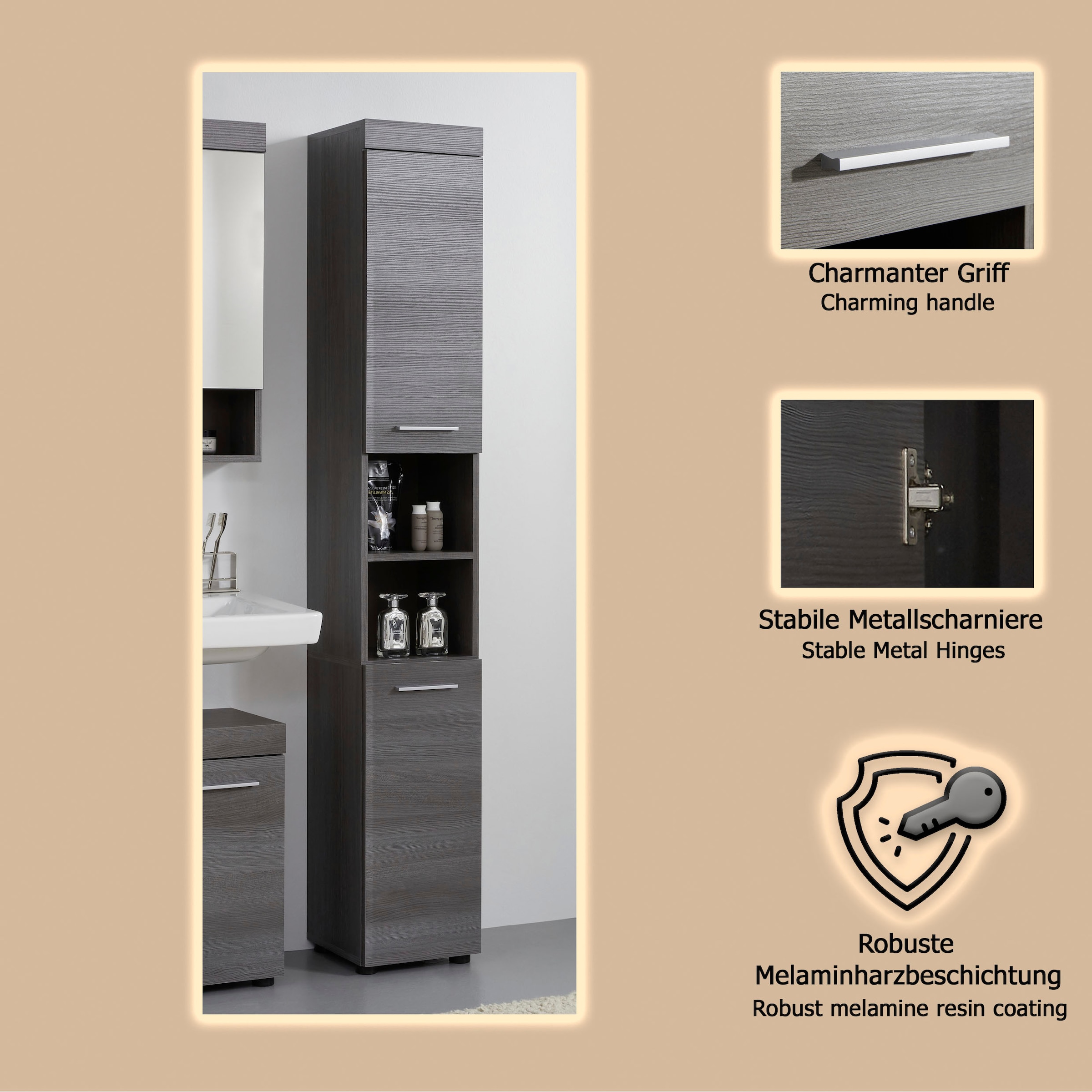welltime Hochschrank »Royan« Hochschrank mit 2 Türen & 2 Fächern - (B/T/H) 30/31/190 cm
