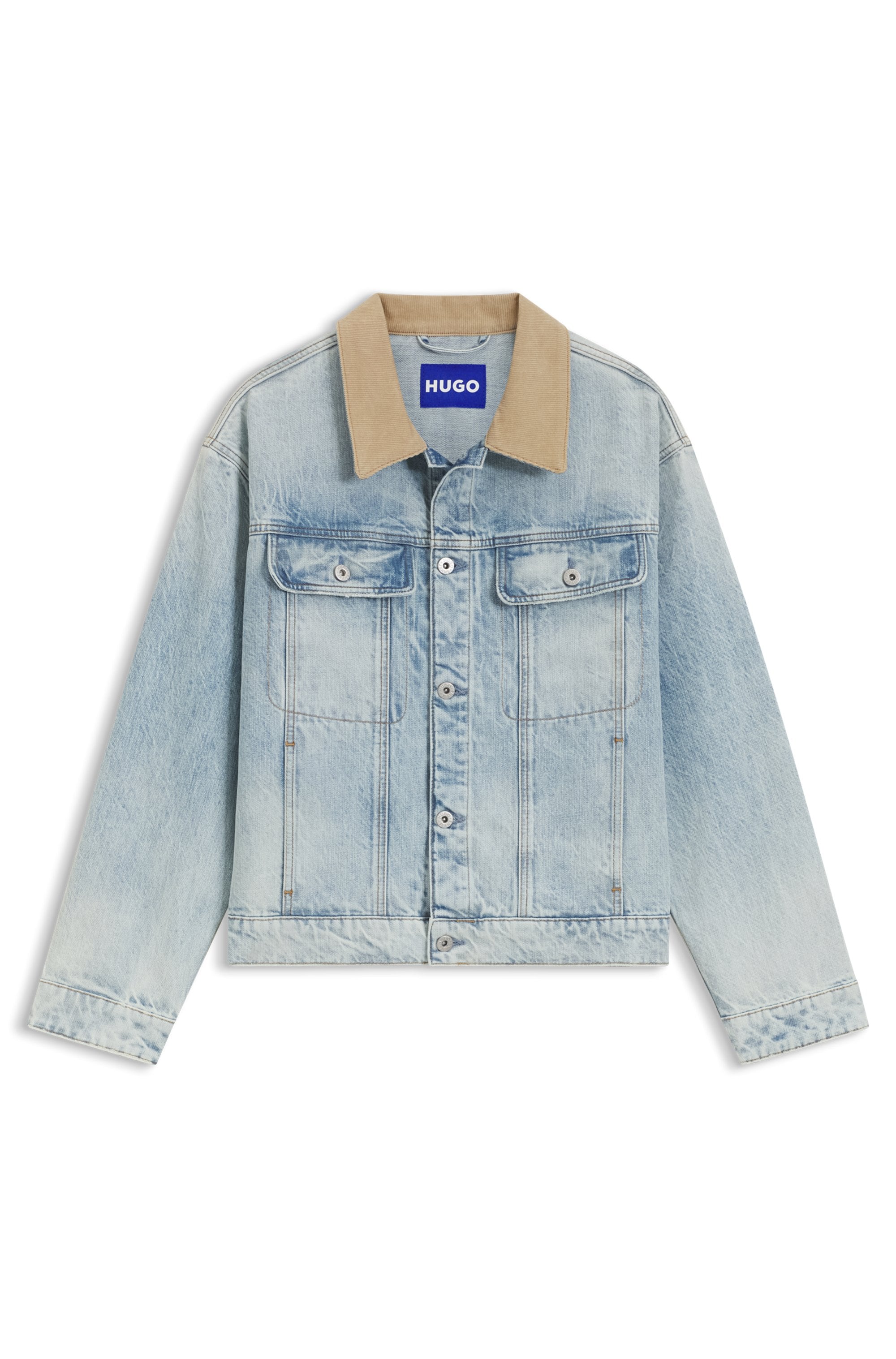 HUGO Jeansjacke »Erlo« Cordkragen, Relaxed Fit, Logo?Badge aus Veloursleder