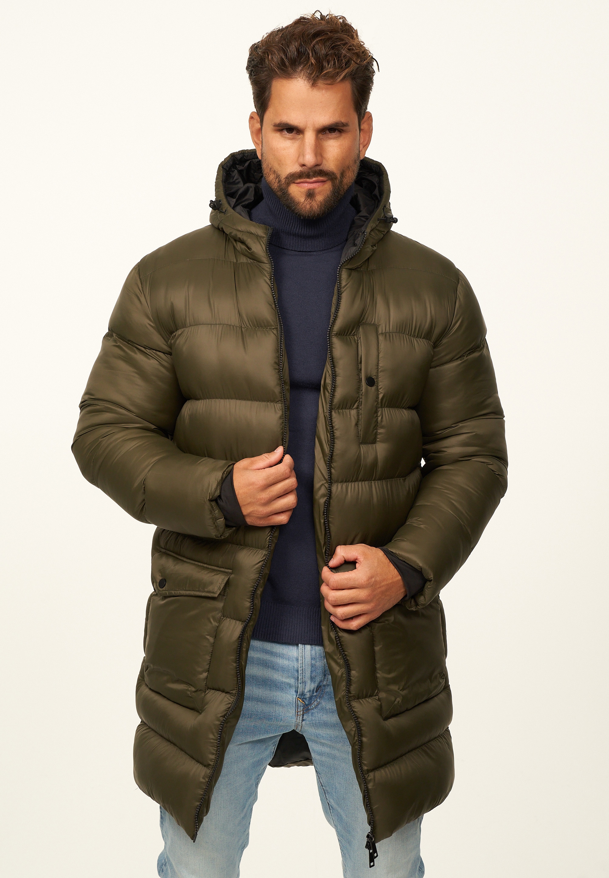 SOULSTAR Parka »Winterjacke als Langer Steppmantel - Winterparka« mit Kapuze Herren warme Pufferjacke Steppjacke - Leichter Wintermantel