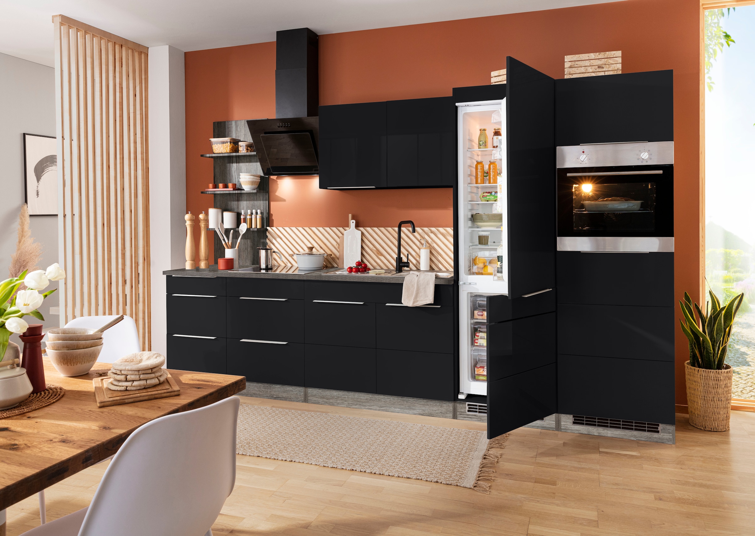KOCHSTATION Küchenzeile »KS-Brindisi Breite 330 cm«, wahlweise mit E-Geräten und Induktion, mit MDF-Fronten und Regal