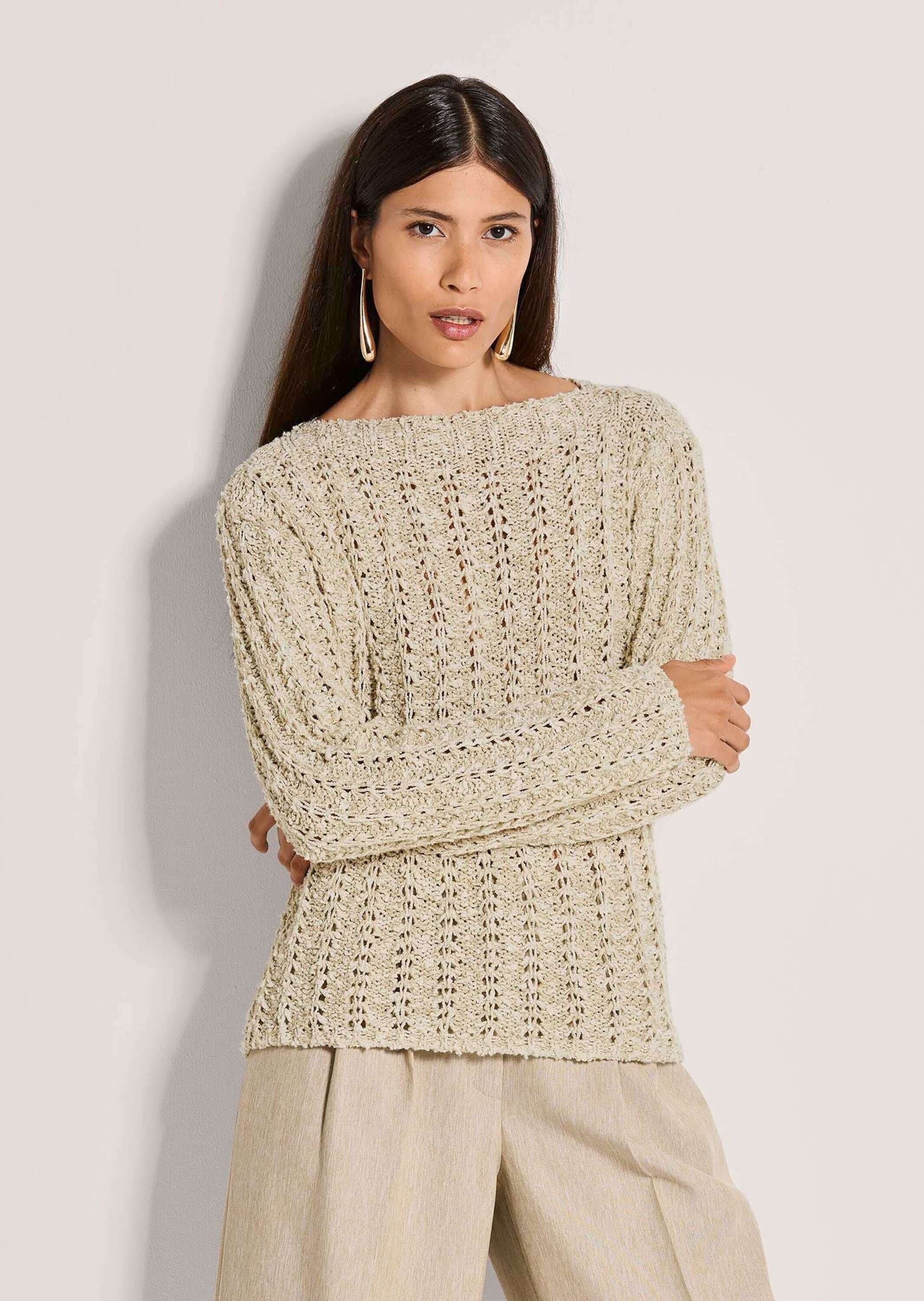 MADELEINE Longpullover »Strickpullover Baumwollpullover mit Rippenmuster« Durchbrochenes Rippenmuster