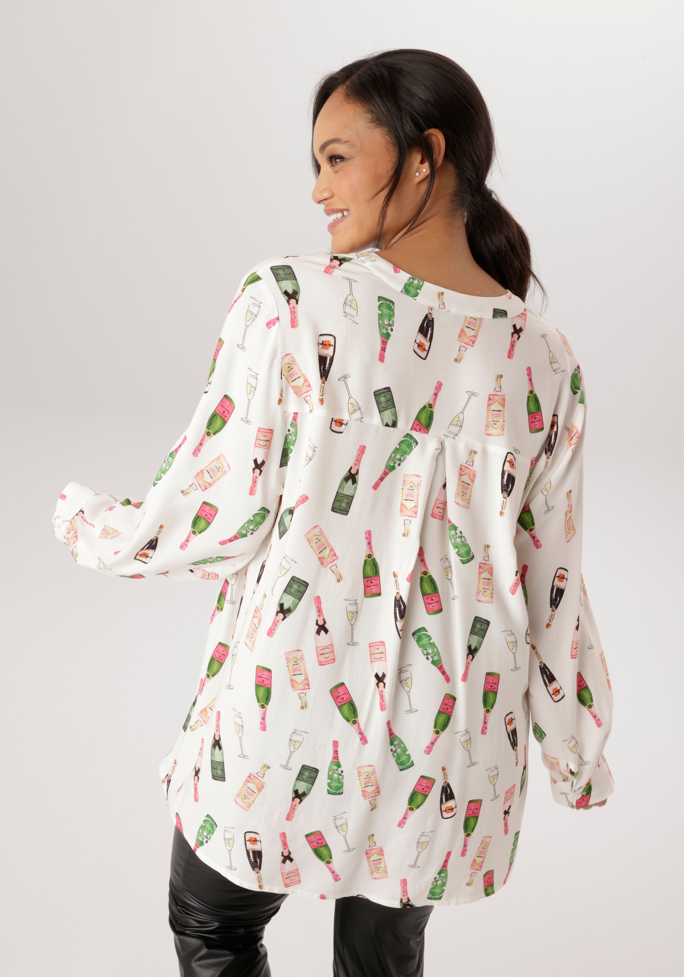Aniston PLUS Schlupfbluse mit Sektfläschchen bedruckt