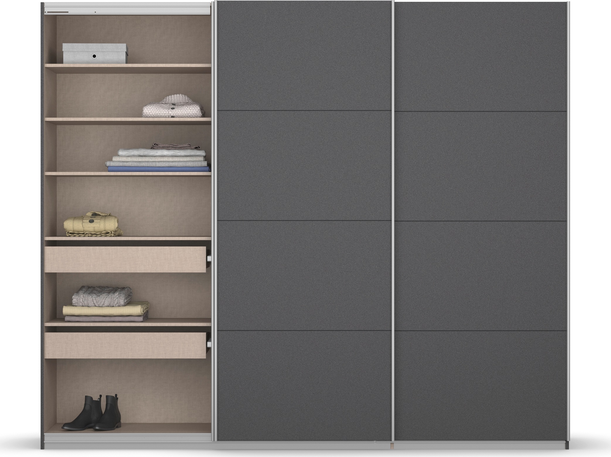 rauch Schwebetürenschrank »Kleiderschrank Schrank Garderobe KOLUNA mit Dekor-Front«, inkl. 2 Innenschubladen sowie extra Einlegeböden MADE IN GERMANY
