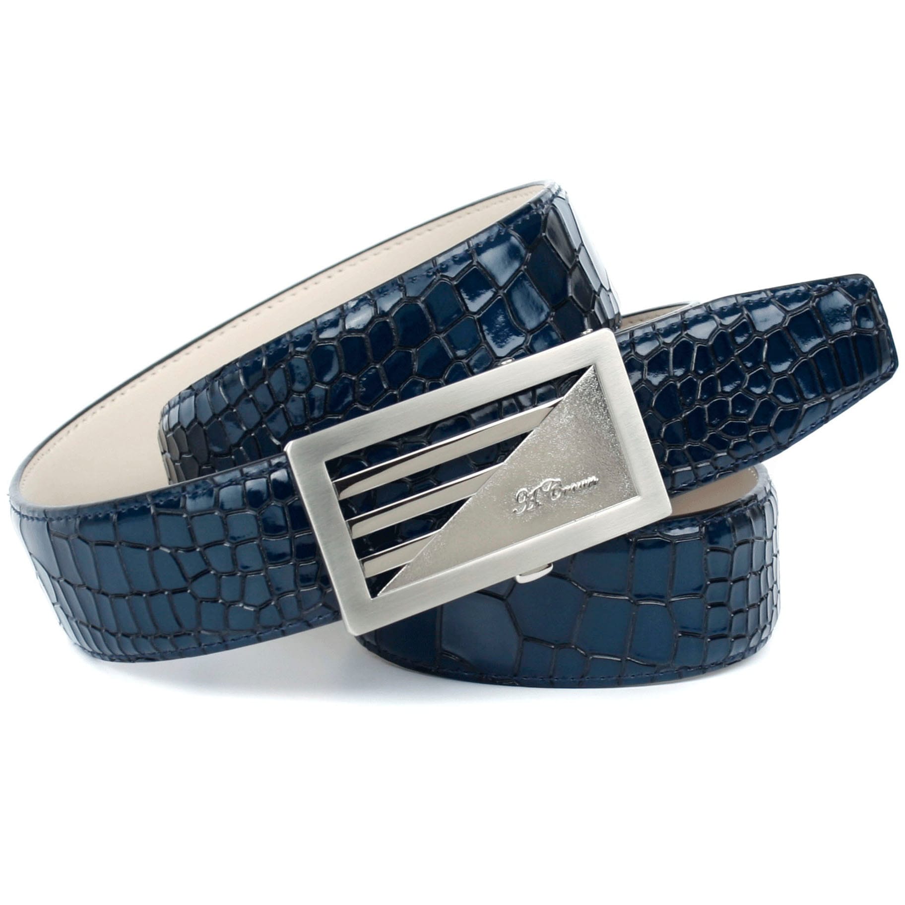 Anthoni Crown Ledergürtel, in Kroko-Design in blau bequem bestellen