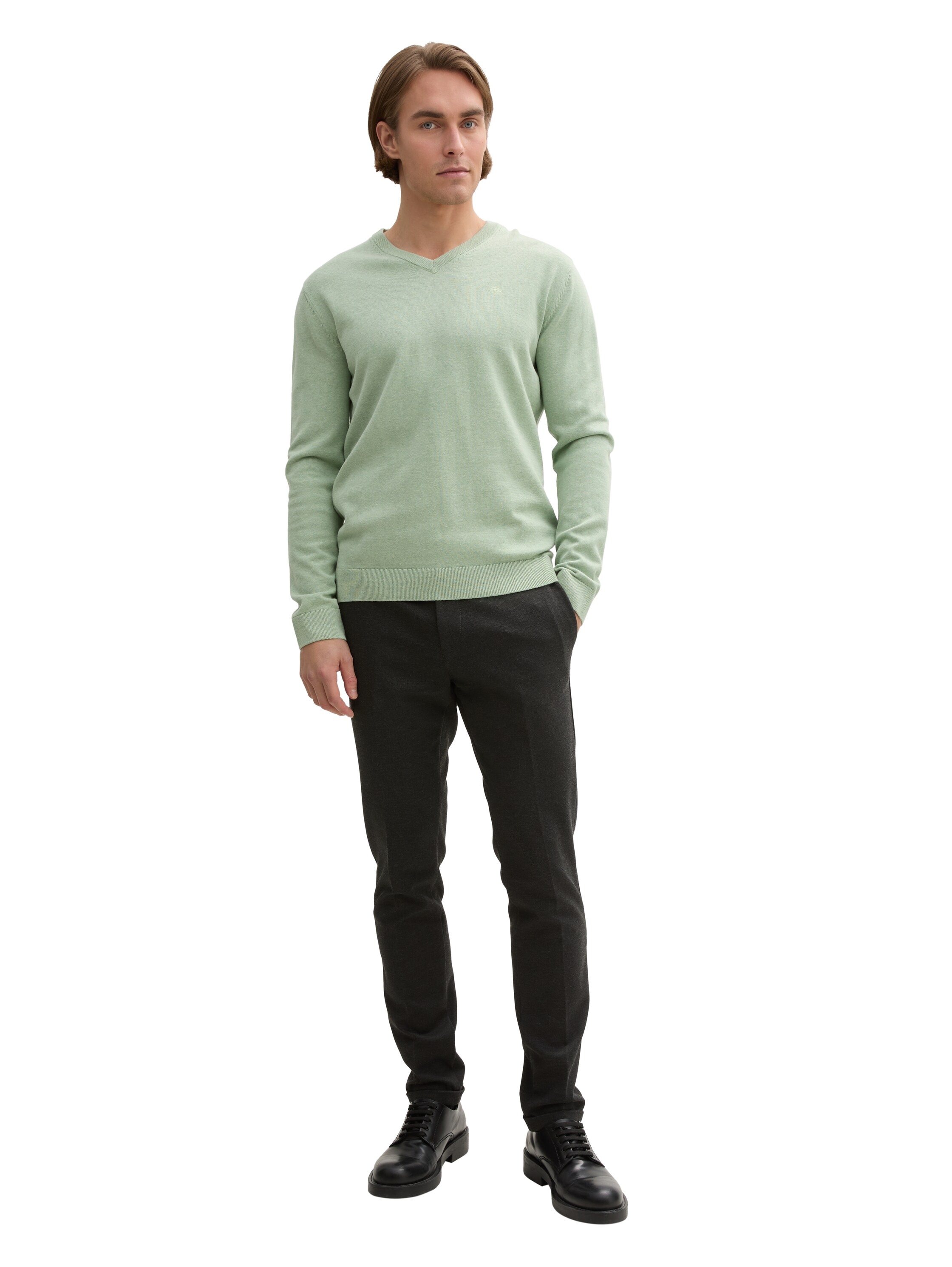TOM TAILOR V-Ausschnitt-Pullover, mit kleiner Logo-Stickerei