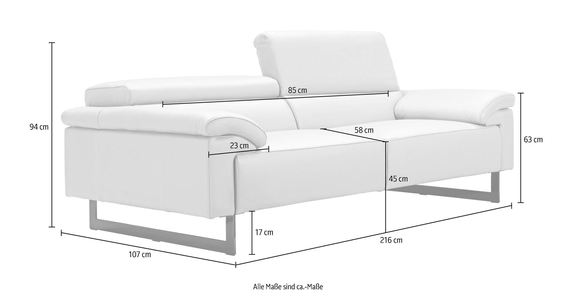 Egoitaliano 2,5-Sitzer »Malika, Designsofa mit hohem Sitzkomfort, edel und bequem«, inkl. Kopfteilverstellung und chromfarbenen Metallfüßen