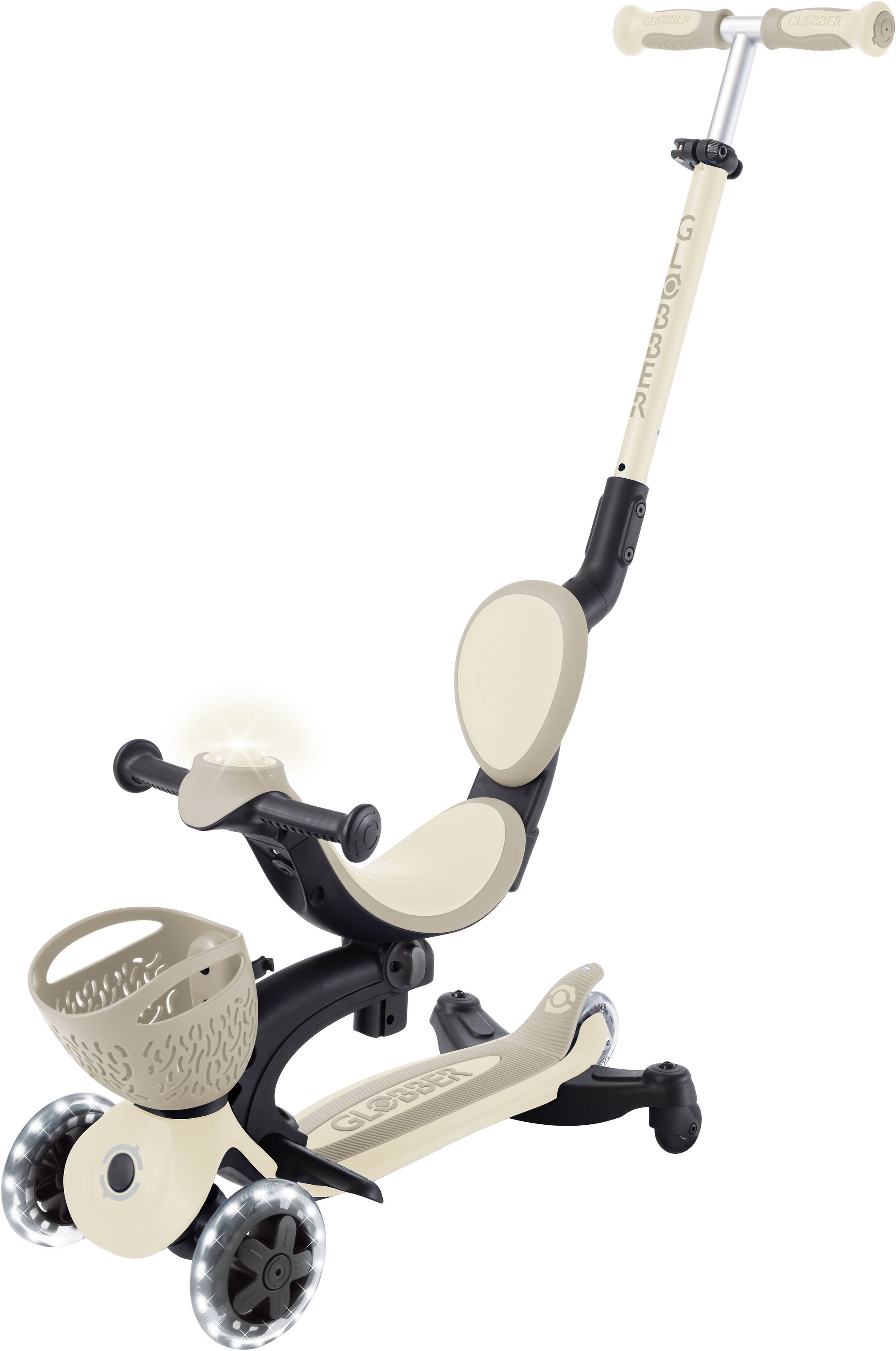 Globber Tretroller »GO-UP BABY 360 LIGHTS, mit Leuchtrollen und Leuchtmodul« Aufsitzrad, Laufrad und Scooter in Einem