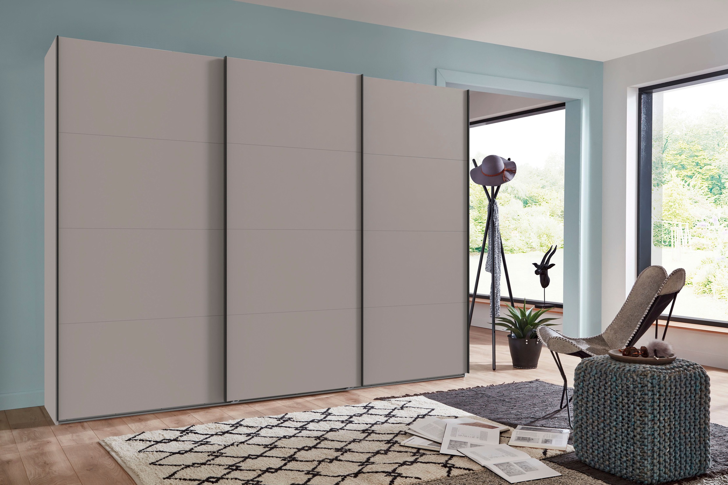 Wimex Schwebetürenschrank »Mugano, Made in Germany, Lieferung bis in Deine Etage und Stellort«, (wähle Deine Ausstattung: Basic oder Premium!), 3 Schwebetüren, große Größen, mit oder ohne Spiegel, Metallgriffe