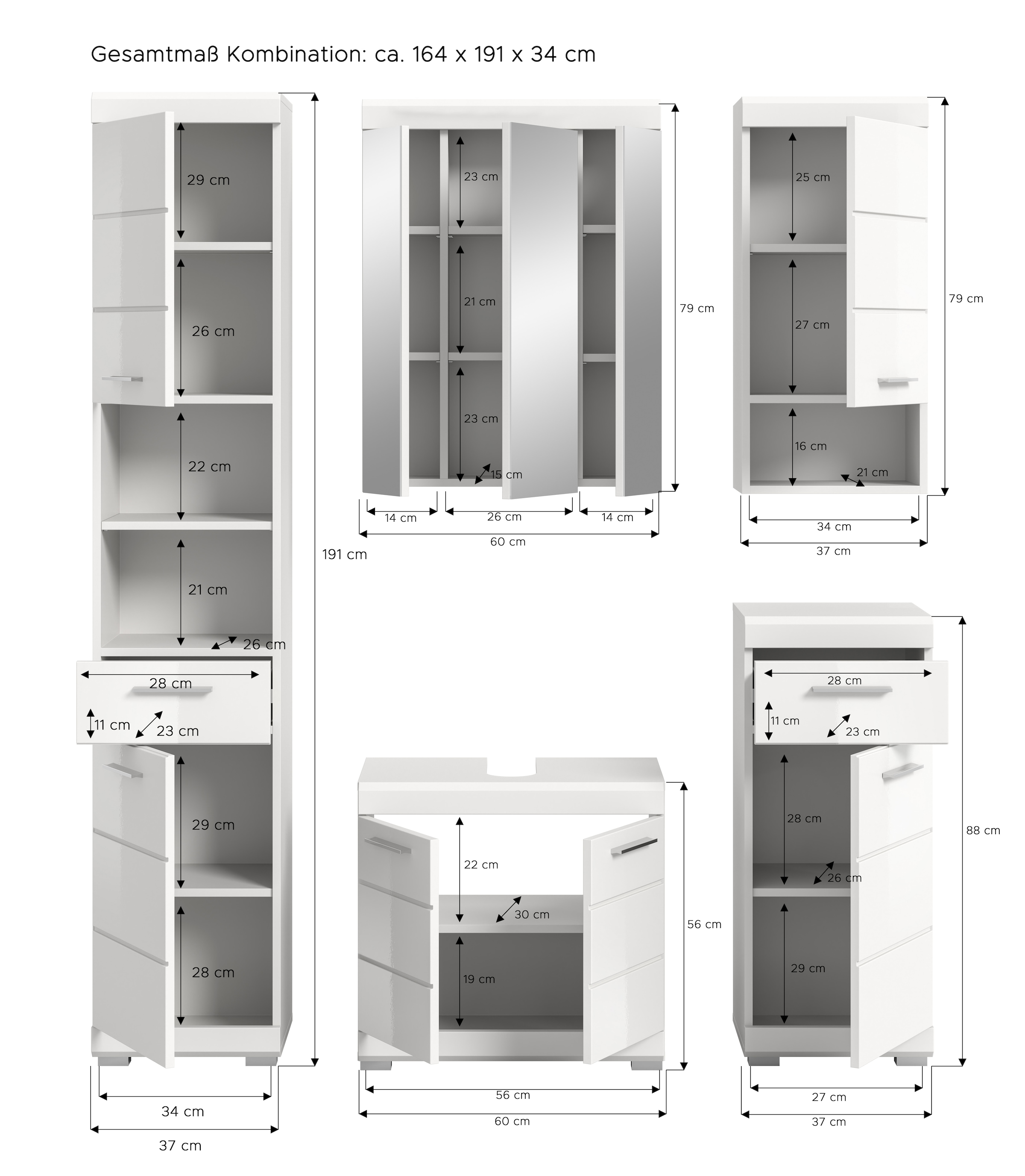 welltime Badmöbel-Set »Siena, 5 teilig, bestehend aus:« Set, TOPSELLER!, 5 Stk. tlg.