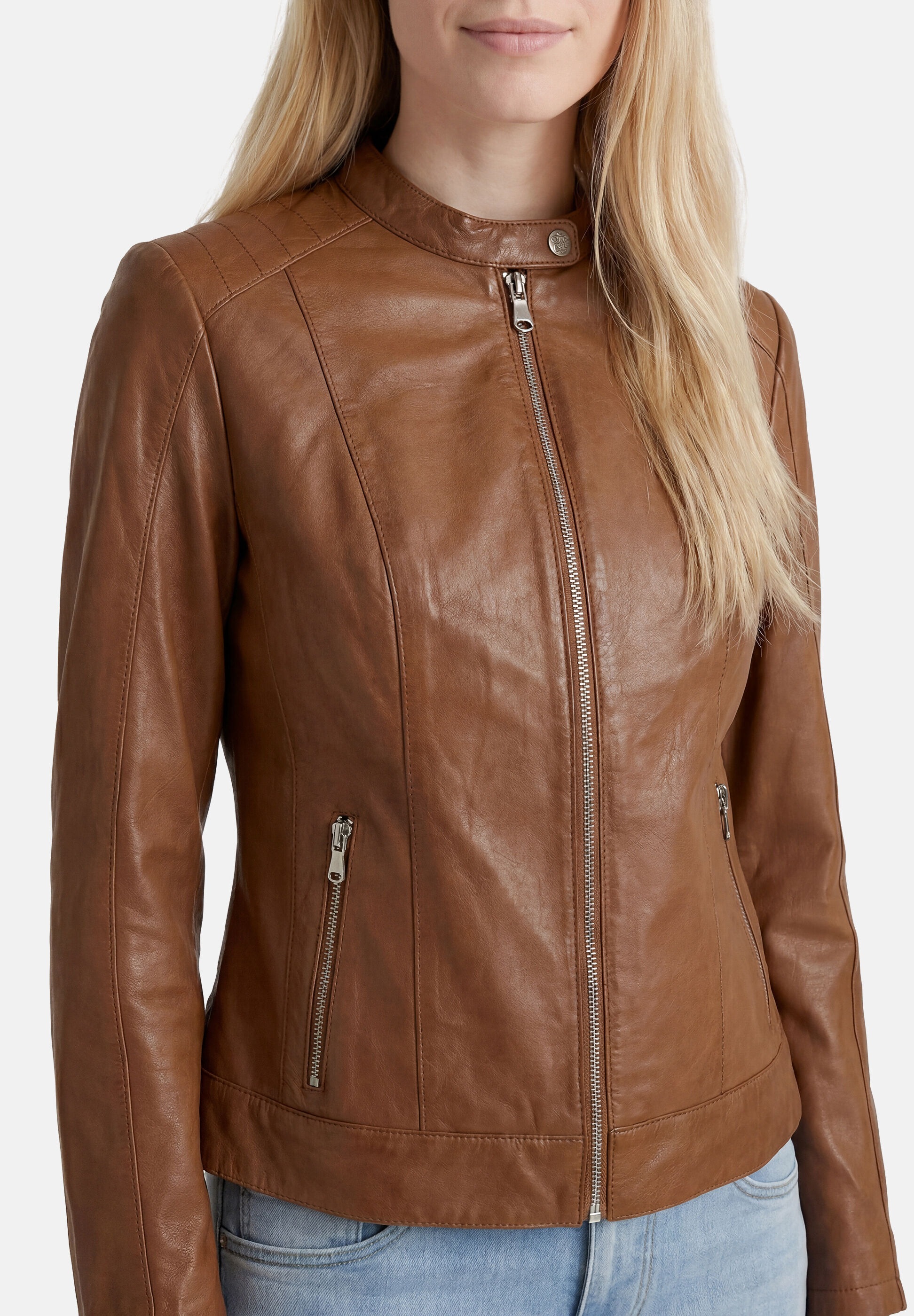 Apple of Eden Lederjacke »Apple of Eden Lederjacke« ohne Kapuze Stehkragen mit Druckknopf