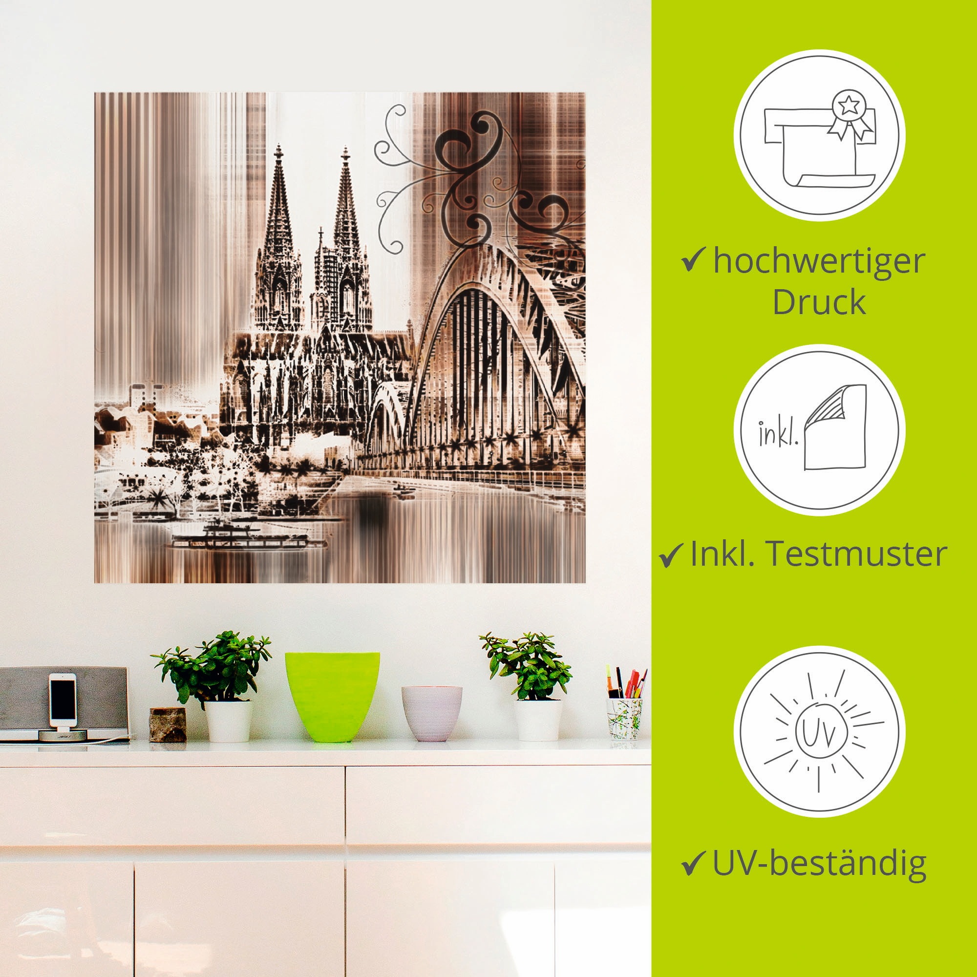 Artland Wandbild »Köln Skyline Collage VI«, Architektonische Elemente, (1 St.), als Leinwandbild, Wandaufkleber in verschied. Größen