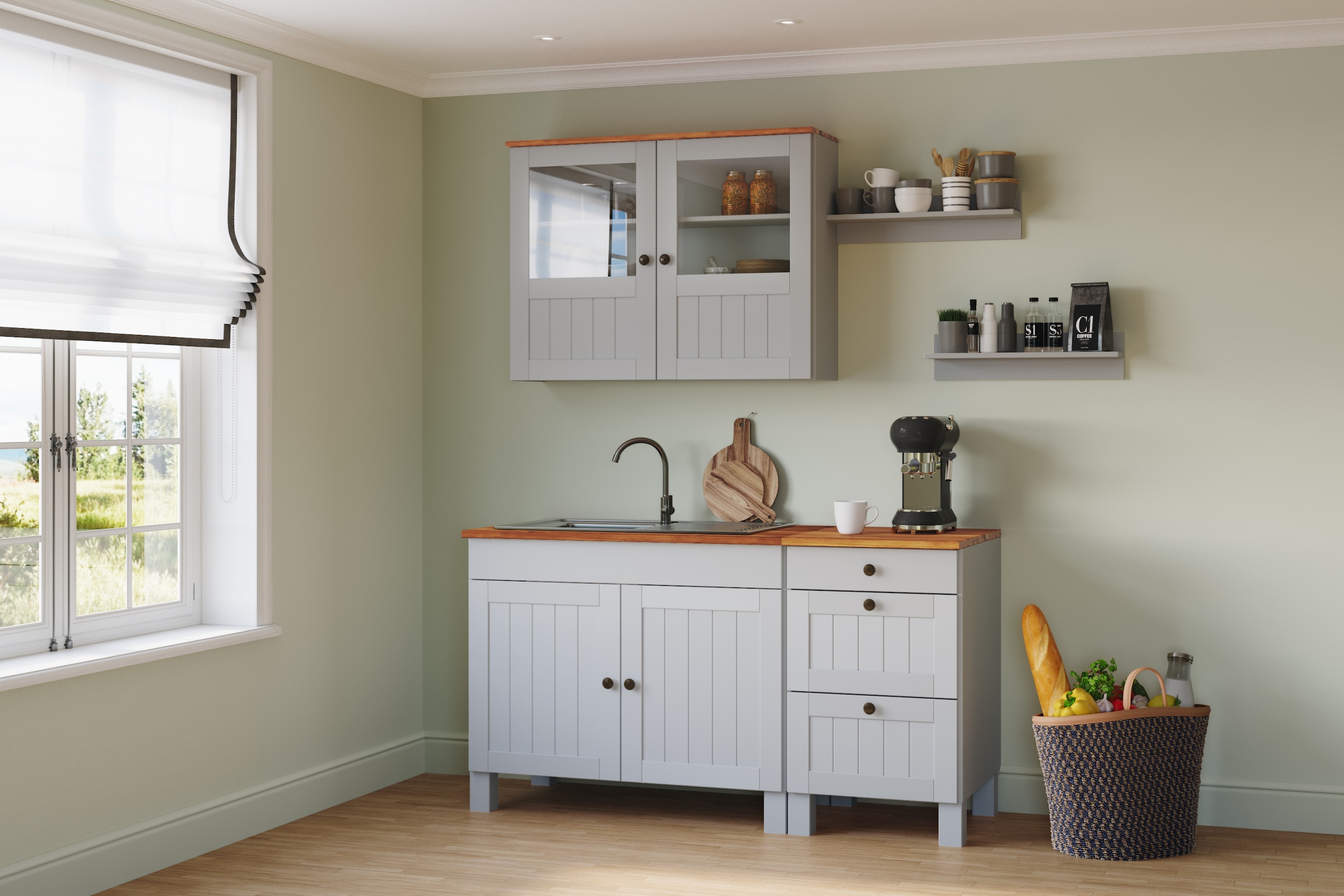 Home affaire Pantryküche »Alby2« Set,  Breite 150 cm, Kiefer massiv, ohne E-Geräte