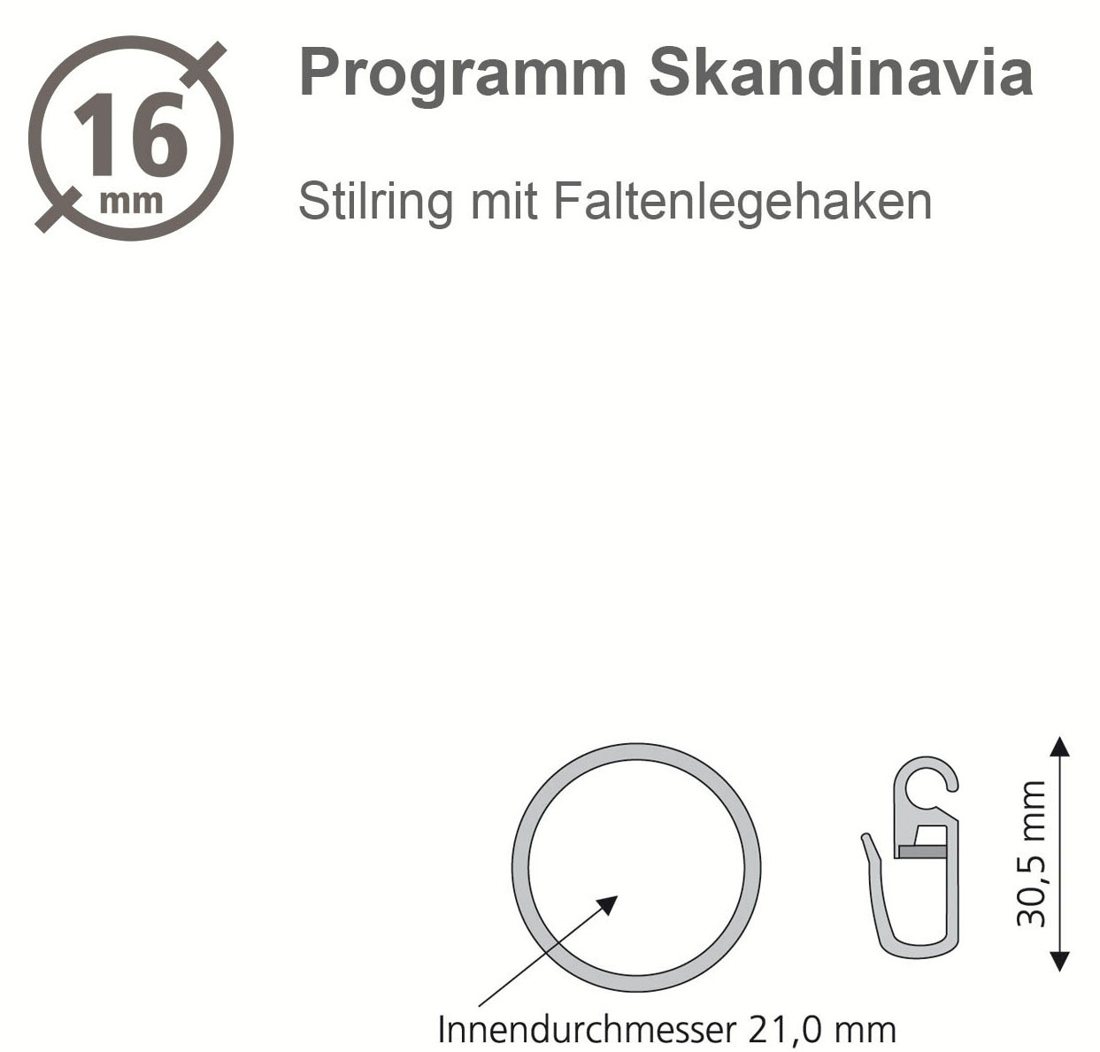 Liedeco Flachring »Gardinenring, Stilring mit Faltenlegehaken "Skandinavia"« Flachring mit Faltenlegehaken, 8 Stück